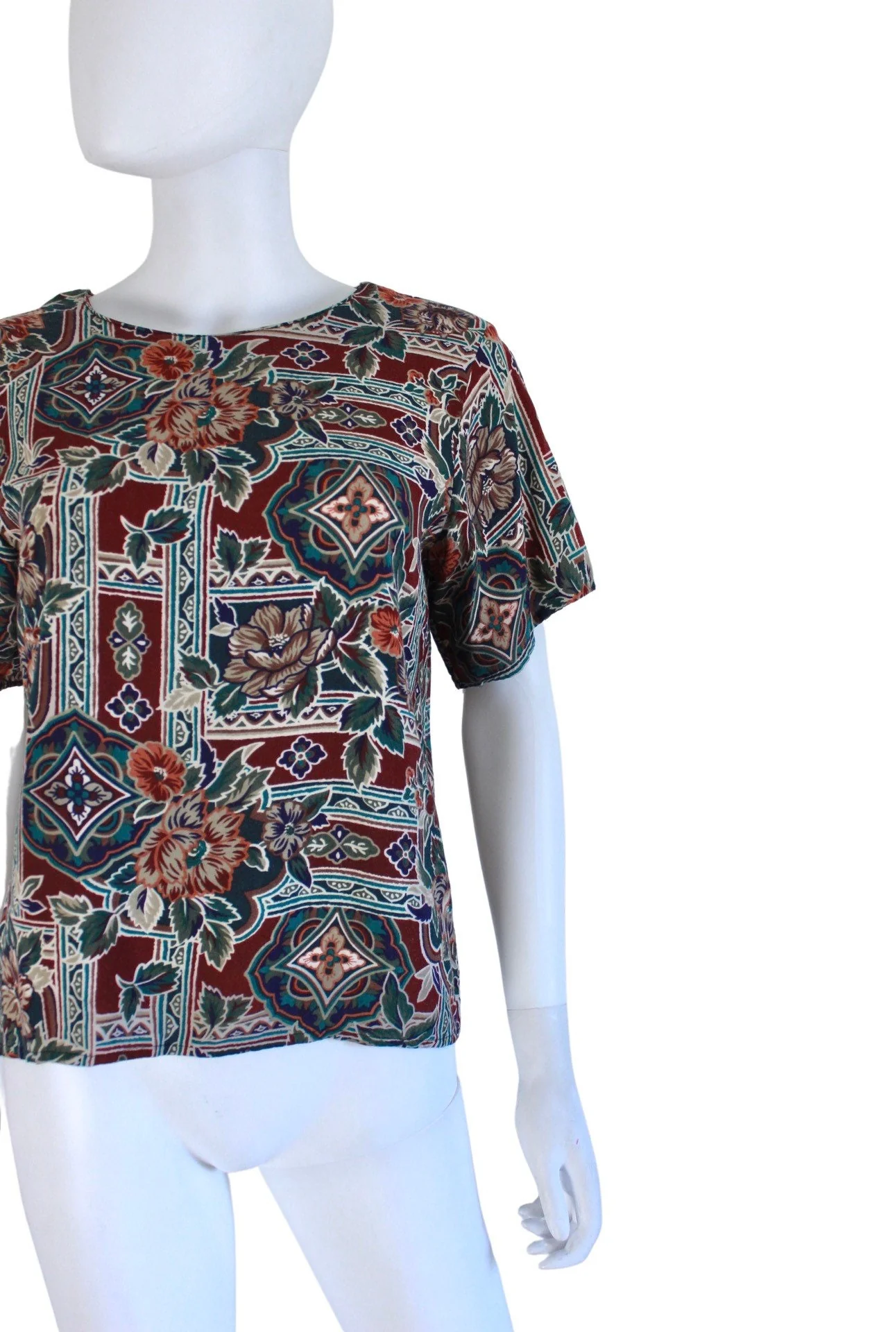 90s Jewel Tone Floral Print Blouse Size Small by Briggs - Image 4