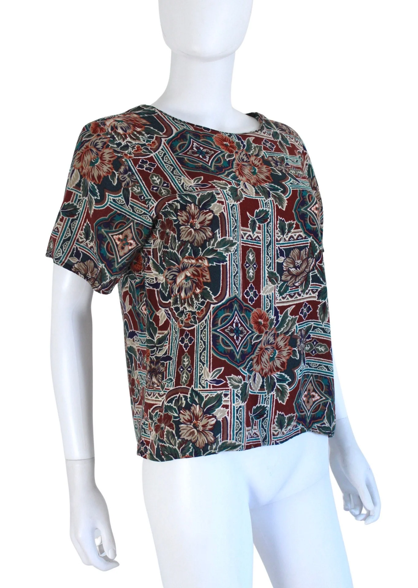 90s Jewel Tone Floral Print Blouse Size Small by Briggs - Image 7