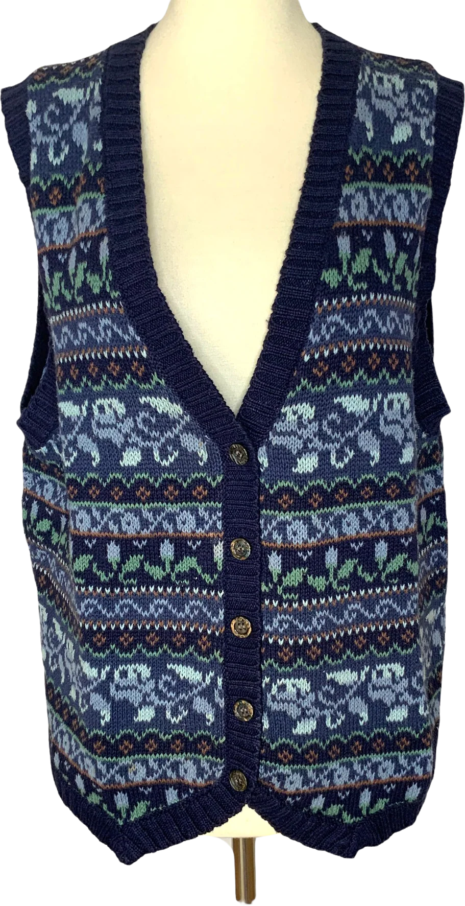 90s Knit Floral Blue Waistcoat Sweater Vest By Erika Classics Clothing Co.