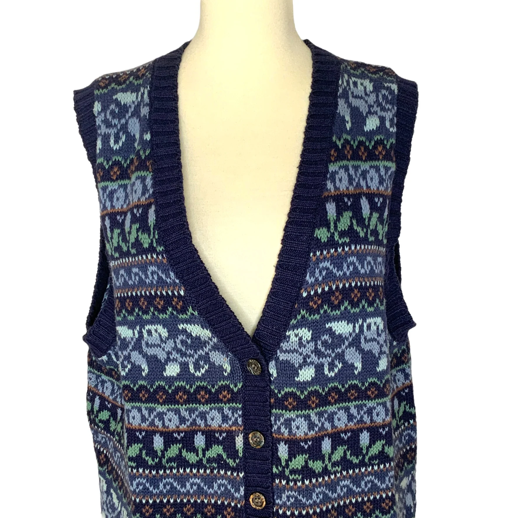 90s Knit Floral Blue Waistcoat Sweater Vest By Erika Classics Clothing Co. - Image 3
