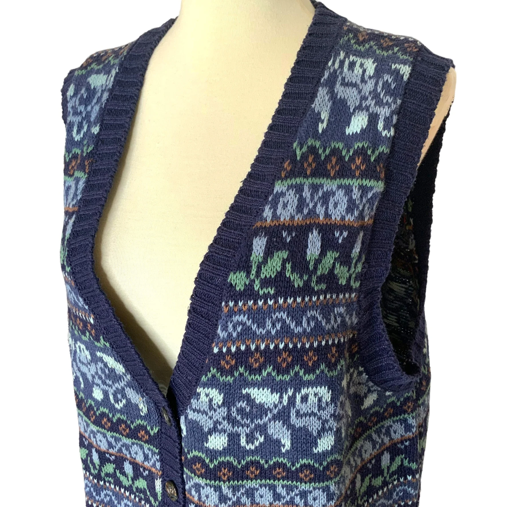 90s Knit Floral Blue Waistcoat Sweater Vest By Erika Classics Clothing Co. - Image 4