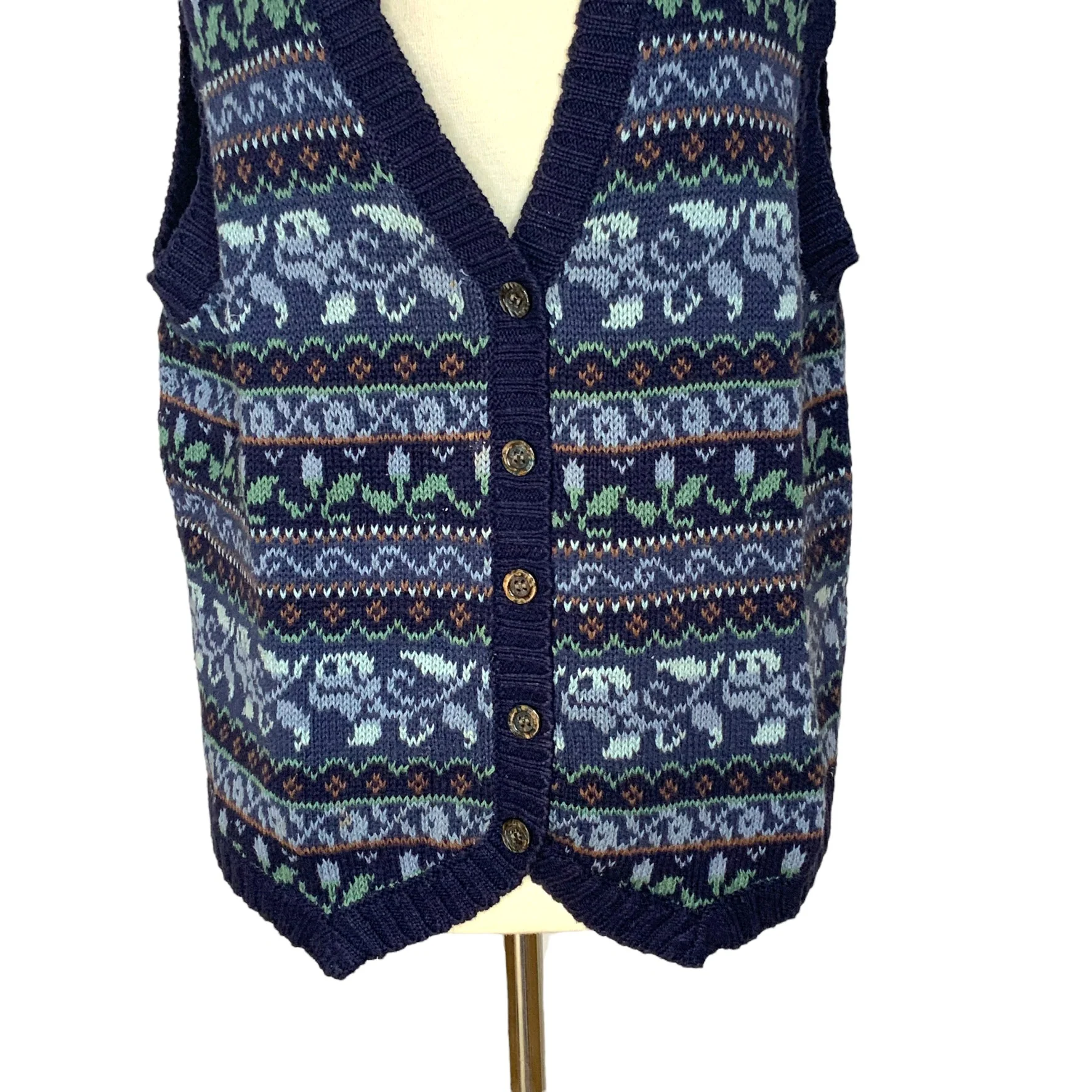 90s Knit Floral Blue Waistcoat Sweater Vest By Erika Classics Clothing Co. - Image 5