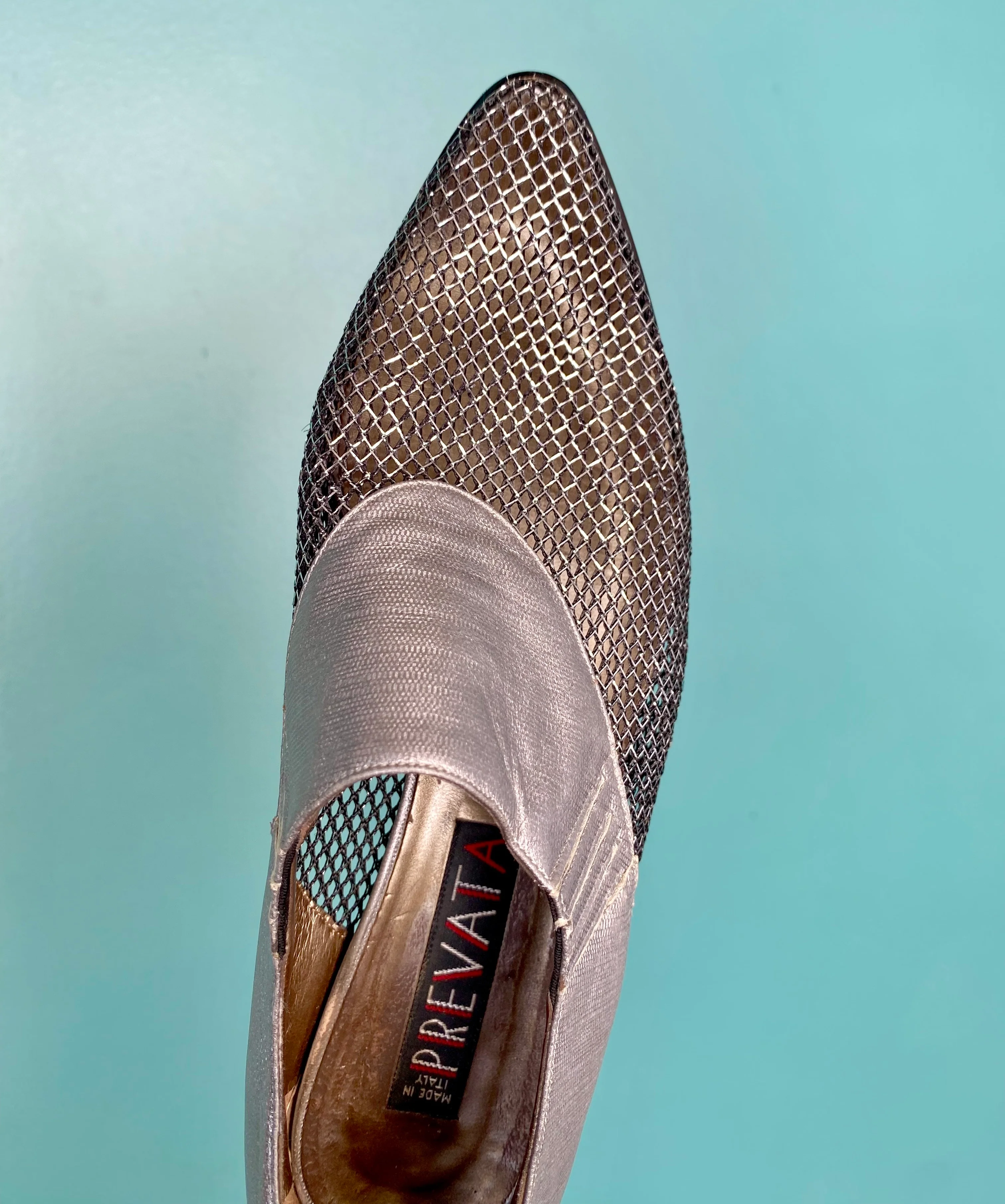 90s Leather Ankle Booties Silver Mesh by Prevata - Image 10