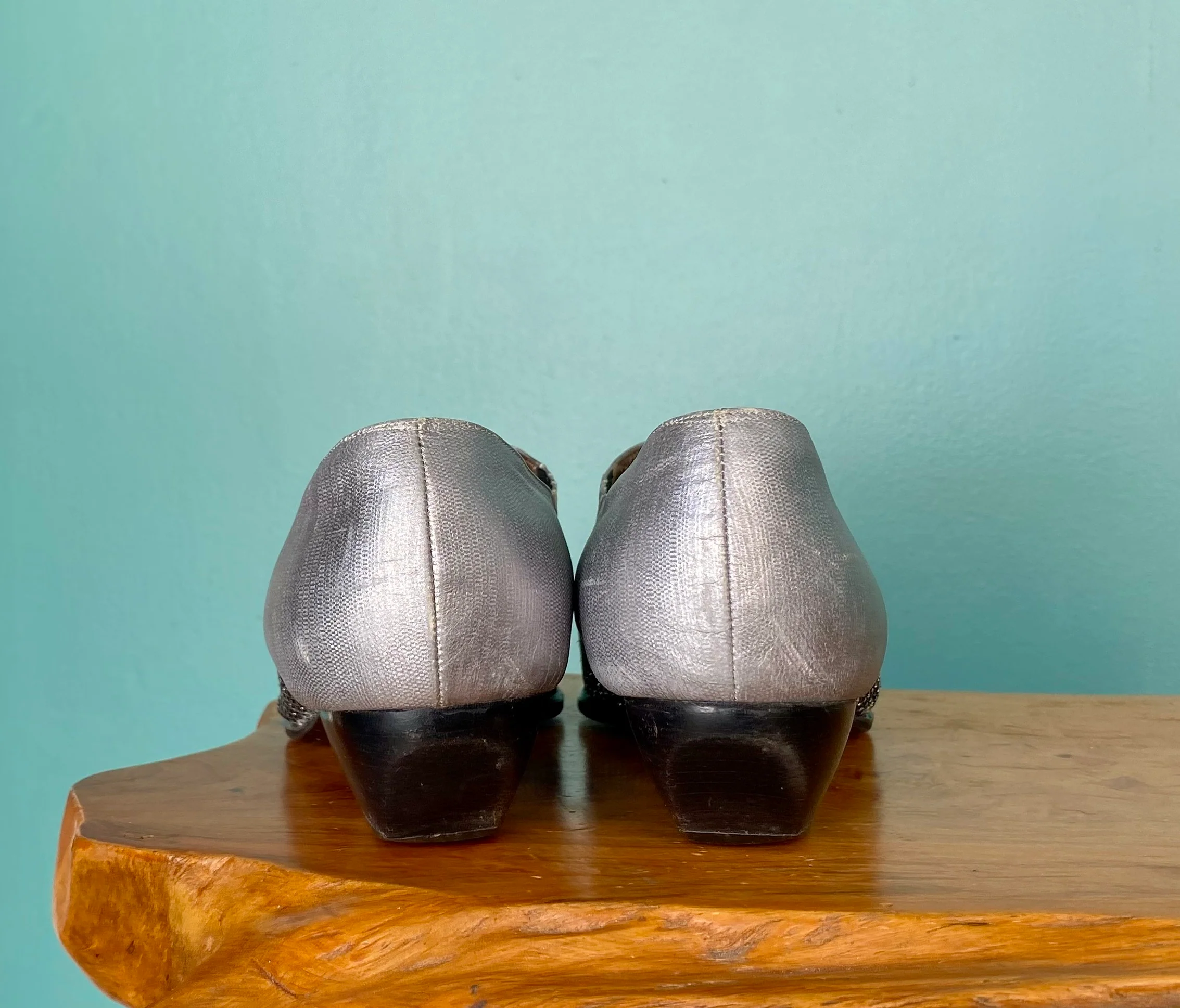 90s Leather Ankle Booties Silver Mesh by Prevata - Image 8