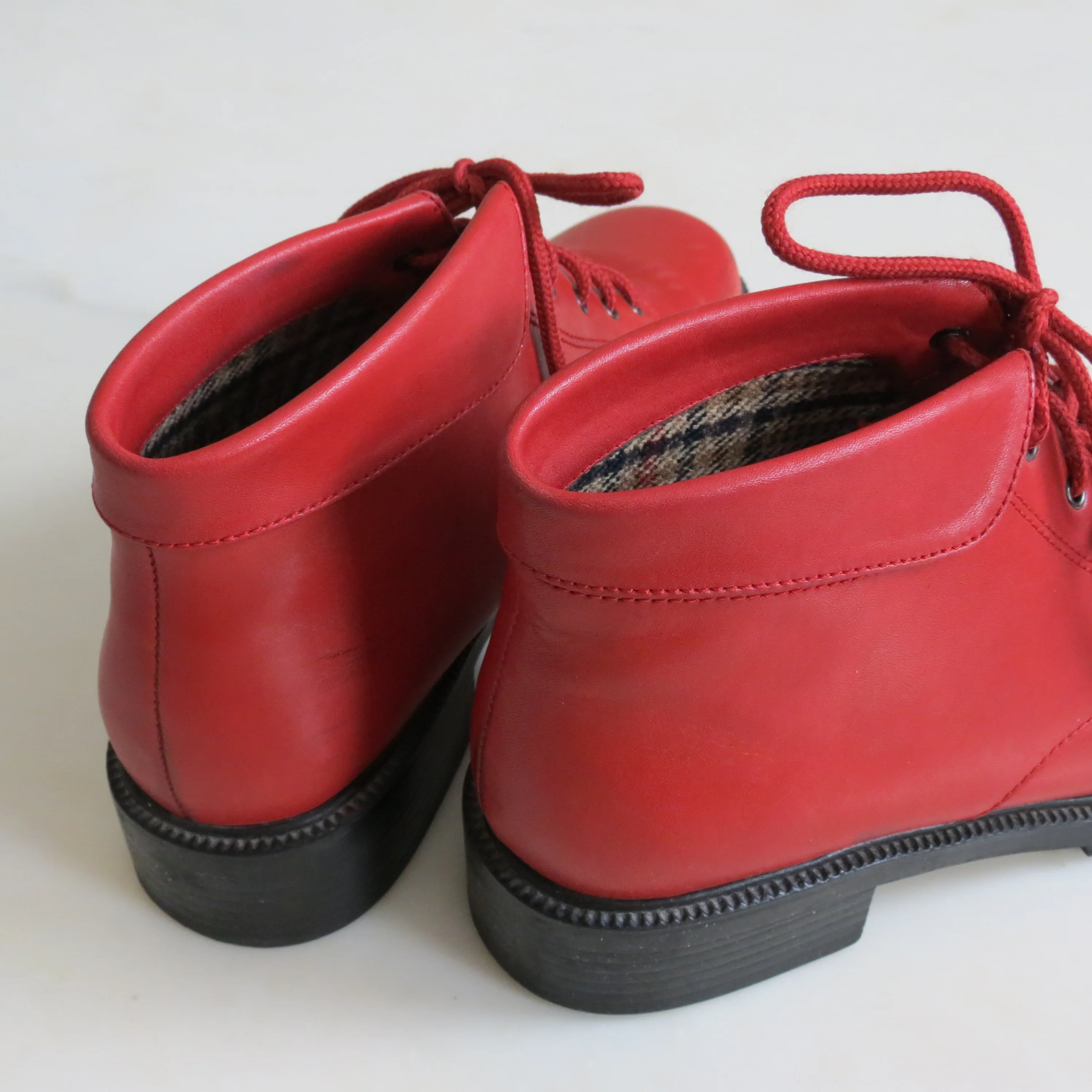 90s Red Leather Cabincore Ankle Boots Booties By Danexx - Image 3
