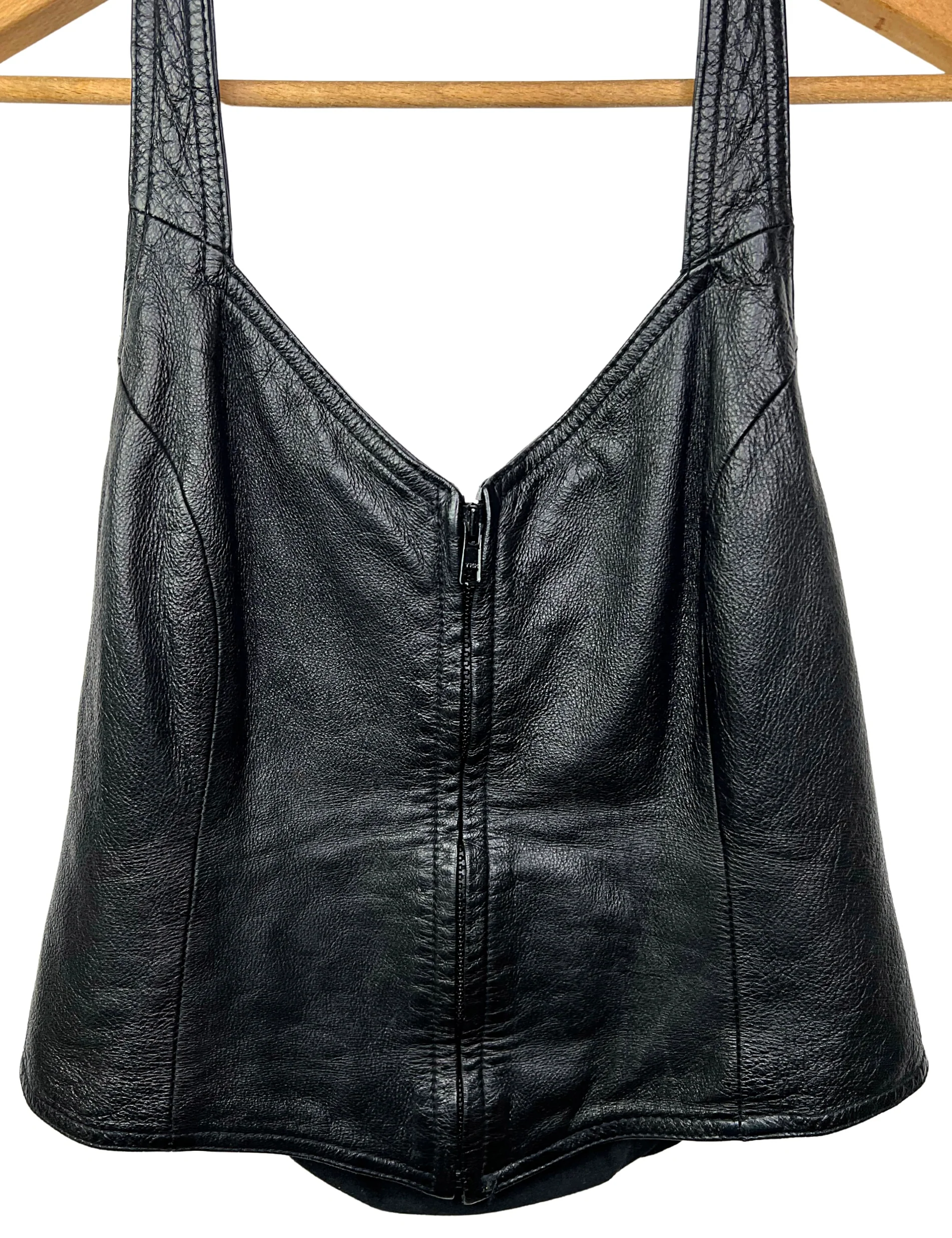 90s Leather Biker Zip Up Halter Corset Vest By Wilsons Leather - Image 5