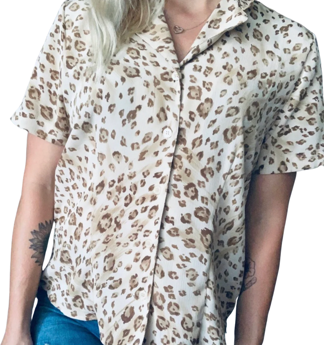 90s Leopard Print Button Up Short Sleeve Blouse By Alfred Dunner - Image 2