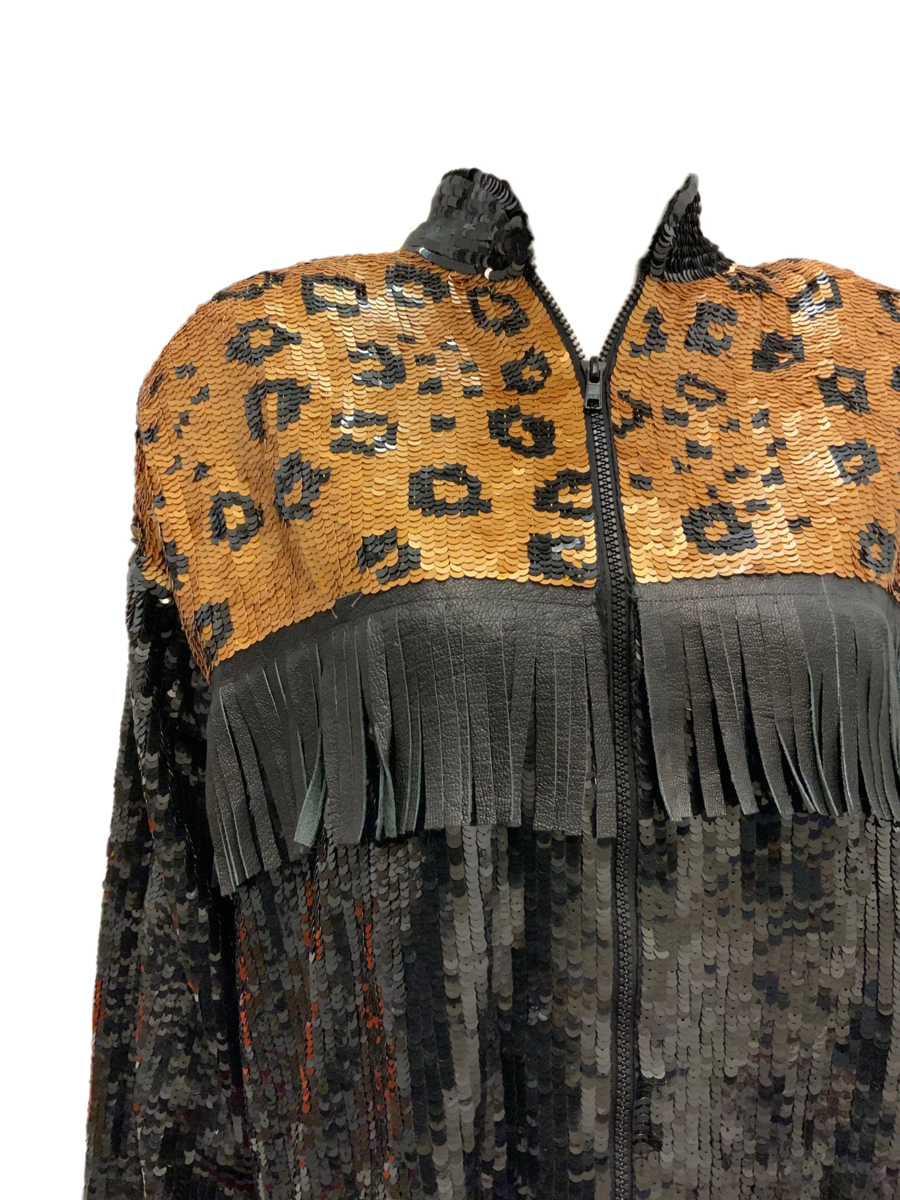 90s Leopard Sequin Fringe Bomber Jacket By Maple - Image 3
