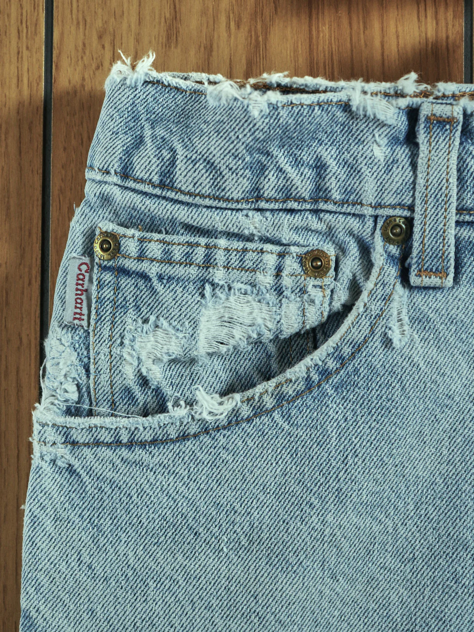 90s Light Wash Distressed Jeans - 38x32 By Carhartt - Image 5