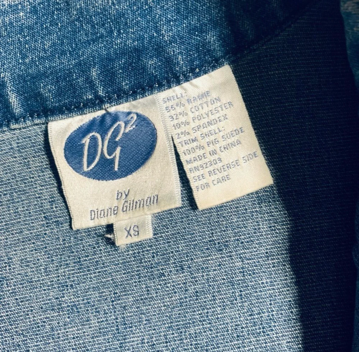 90s Light Wash Suede Trim Embroidered Denim Jacket By Diane Gilman - Image 7