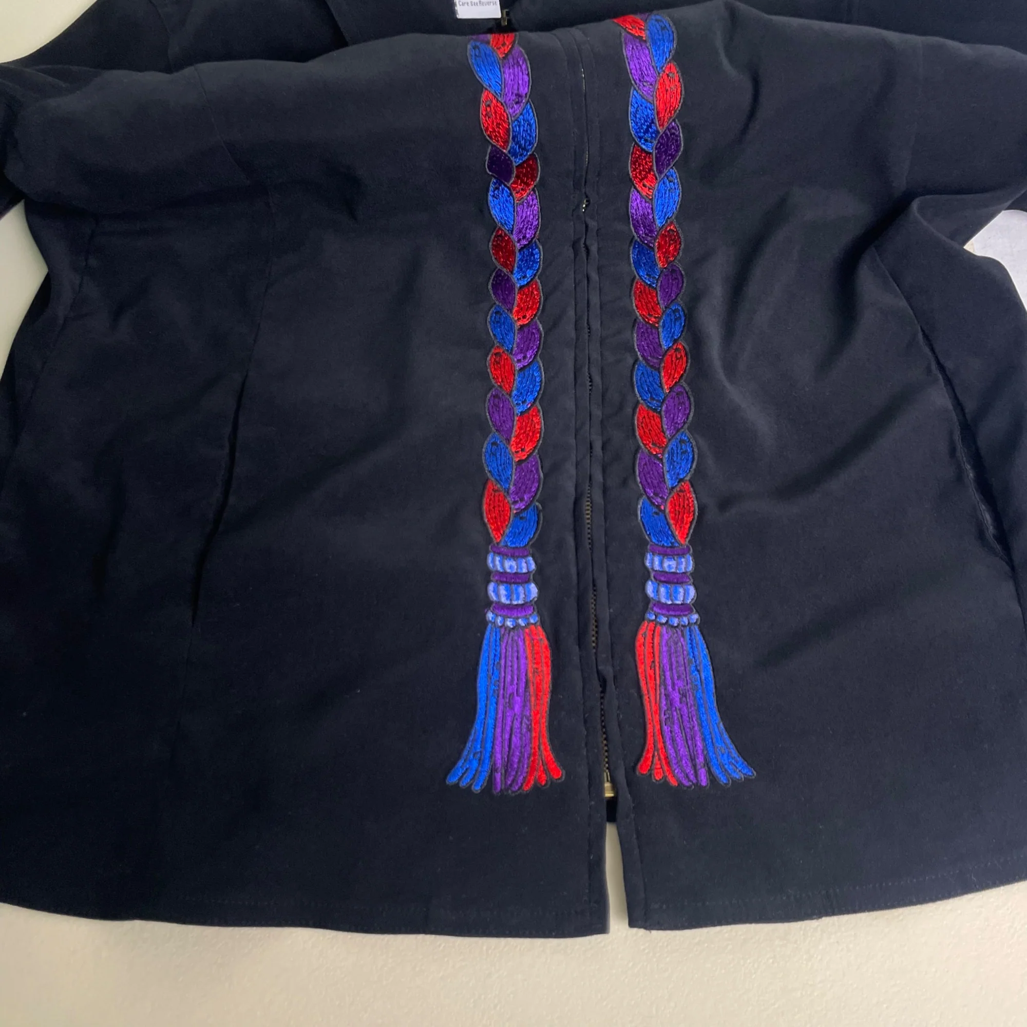90s Lightweight Black Full Zip Wearable Art Jacket By Bob Mackie - Image 6