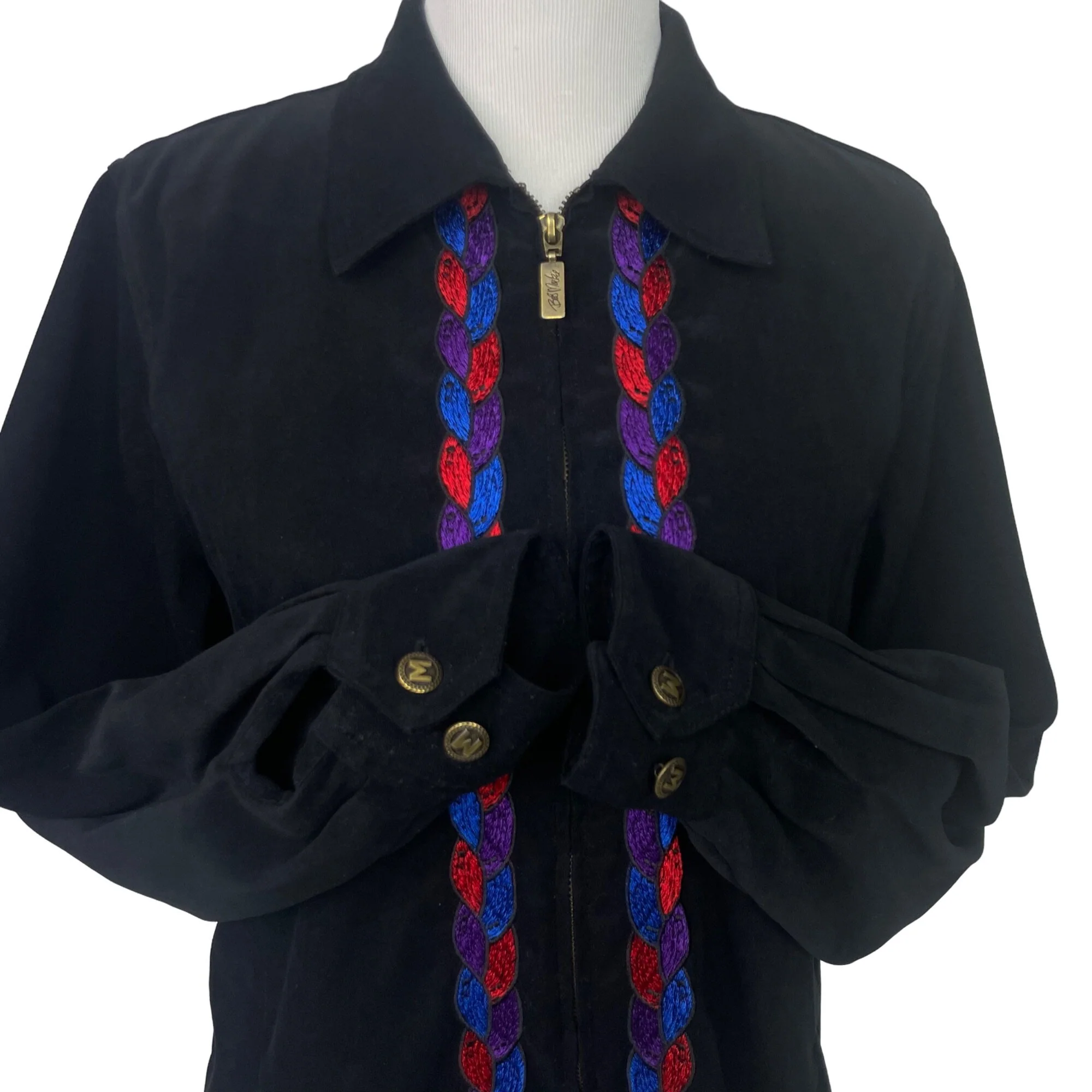 90s Lightweight Black Full Zip Wearable Art Jacket By Bob Mackie - Image 8
