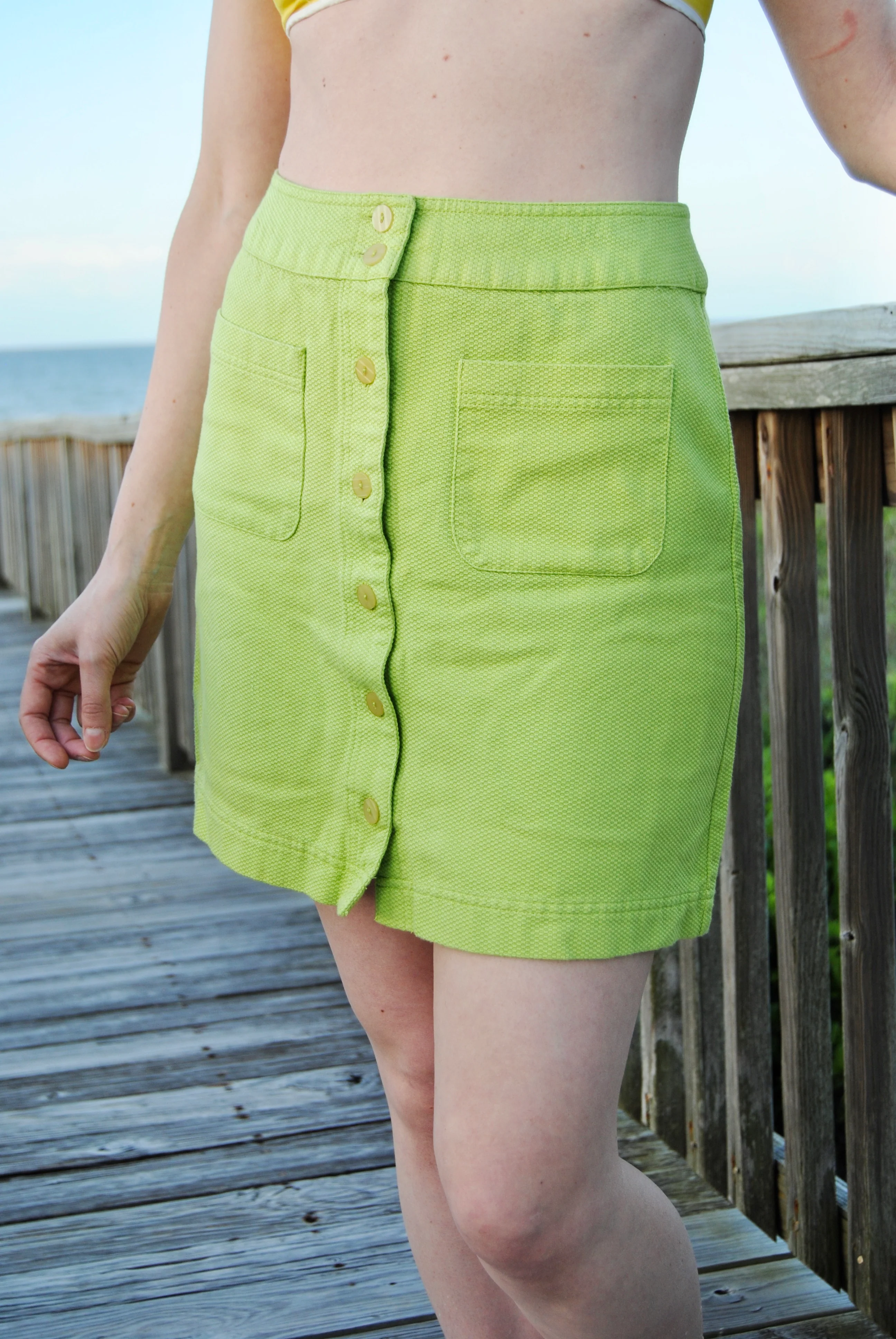 90s Lime Green Front Button Up Skirt By White Stag - Image 3