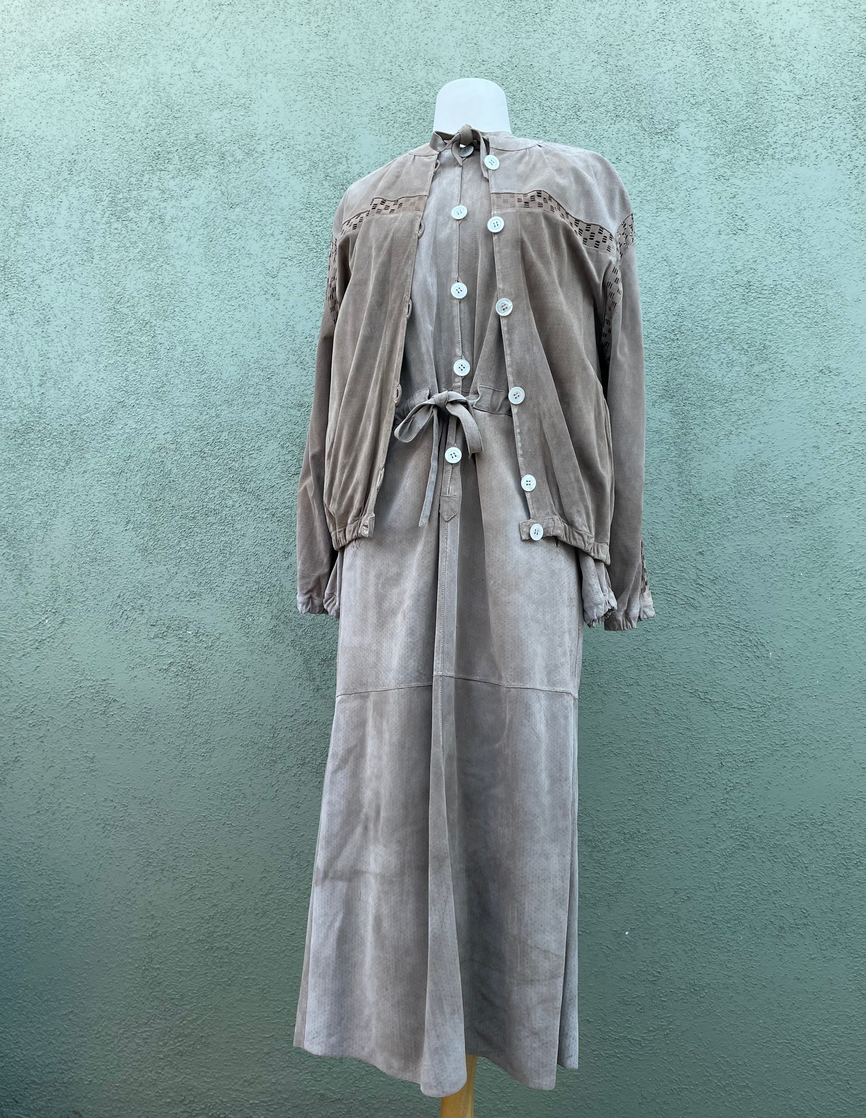90s Long Sleeve Leather Dress And Jacket In Beige By Apropos - Image 15