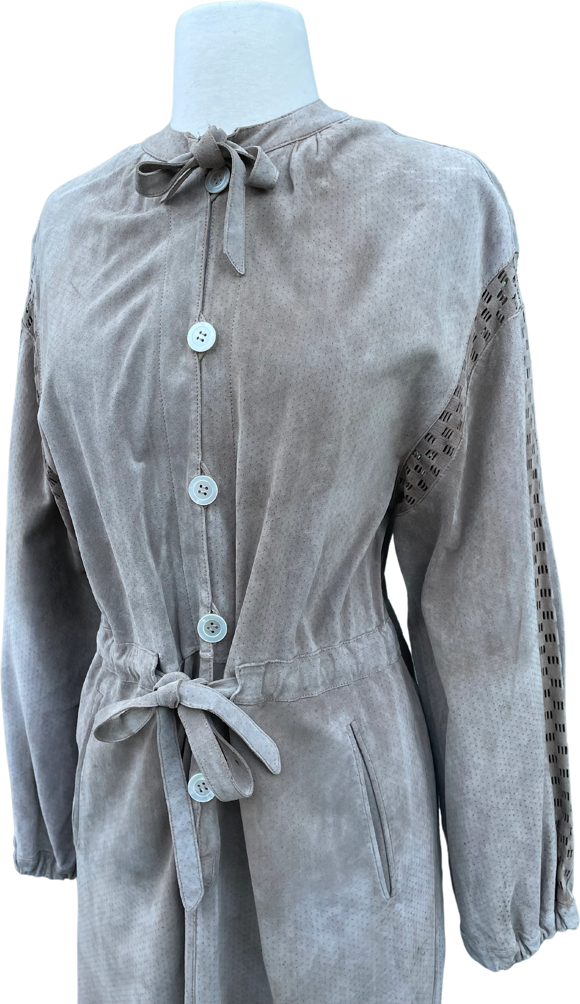 90s Long Sleeve Leather Dress And Jacket In Beige By Apropos - Image 2