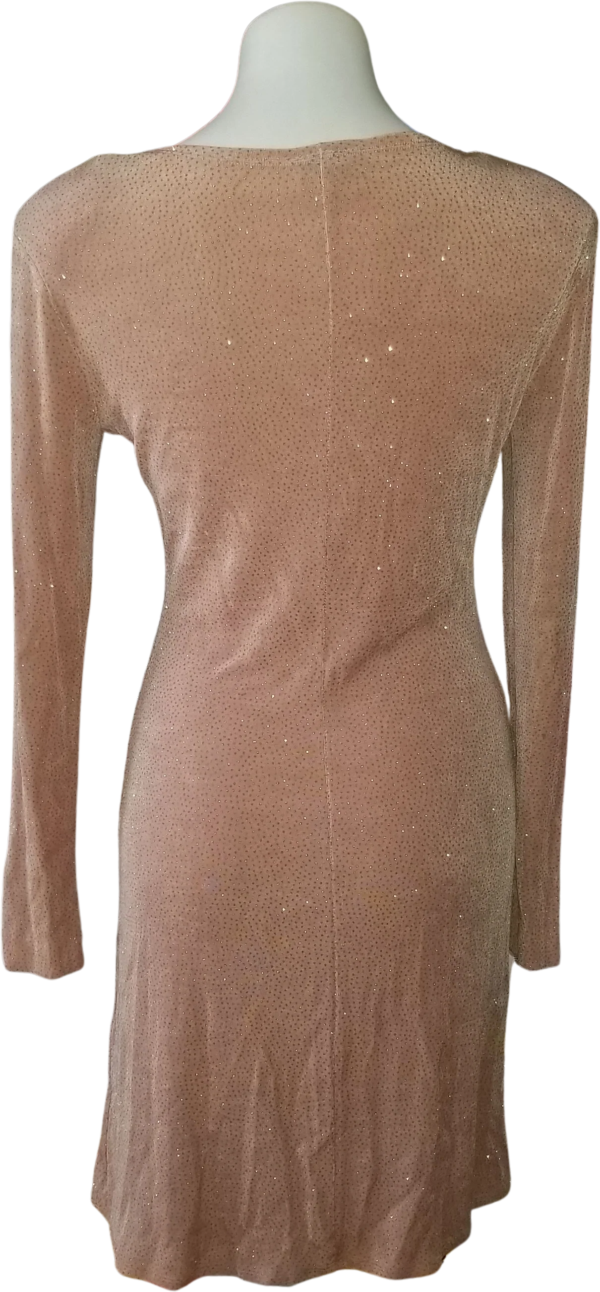 90s Lt. Pink W Gold Glitter Acetate Mini Dress L/s By Expo - Image 2