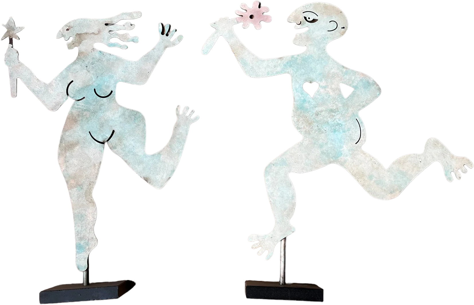 90s Man Woman Celebration Metal Art Sculptures Signed By Judie Bomberger