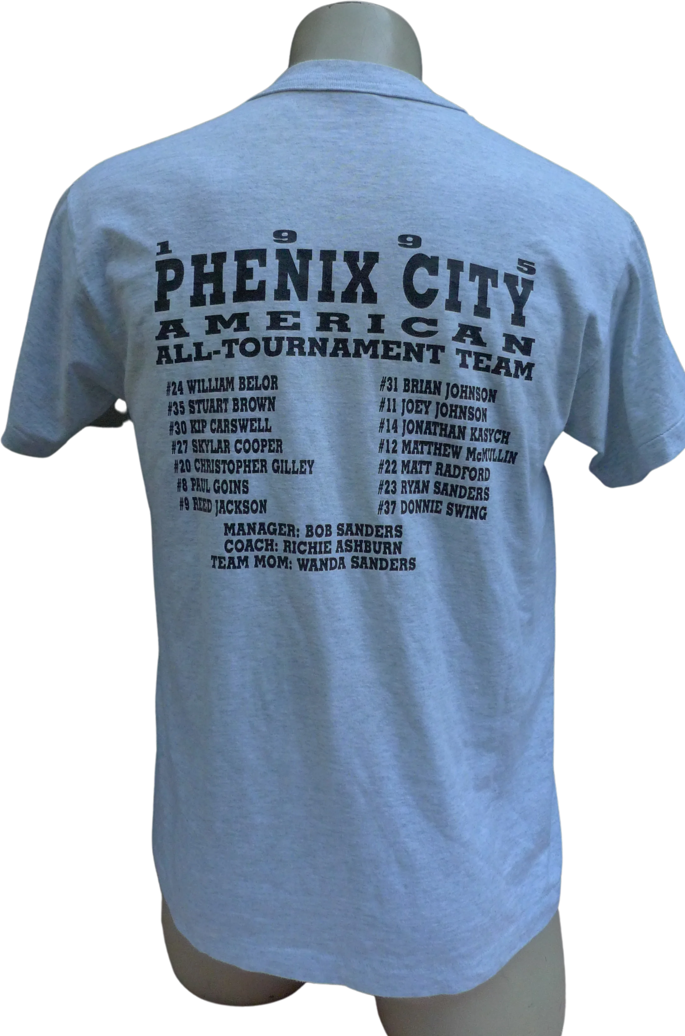 90s Mens 44 * 1995 Phenix City Alabama Baseball Shirt By Fruit of The Loom - Image 2