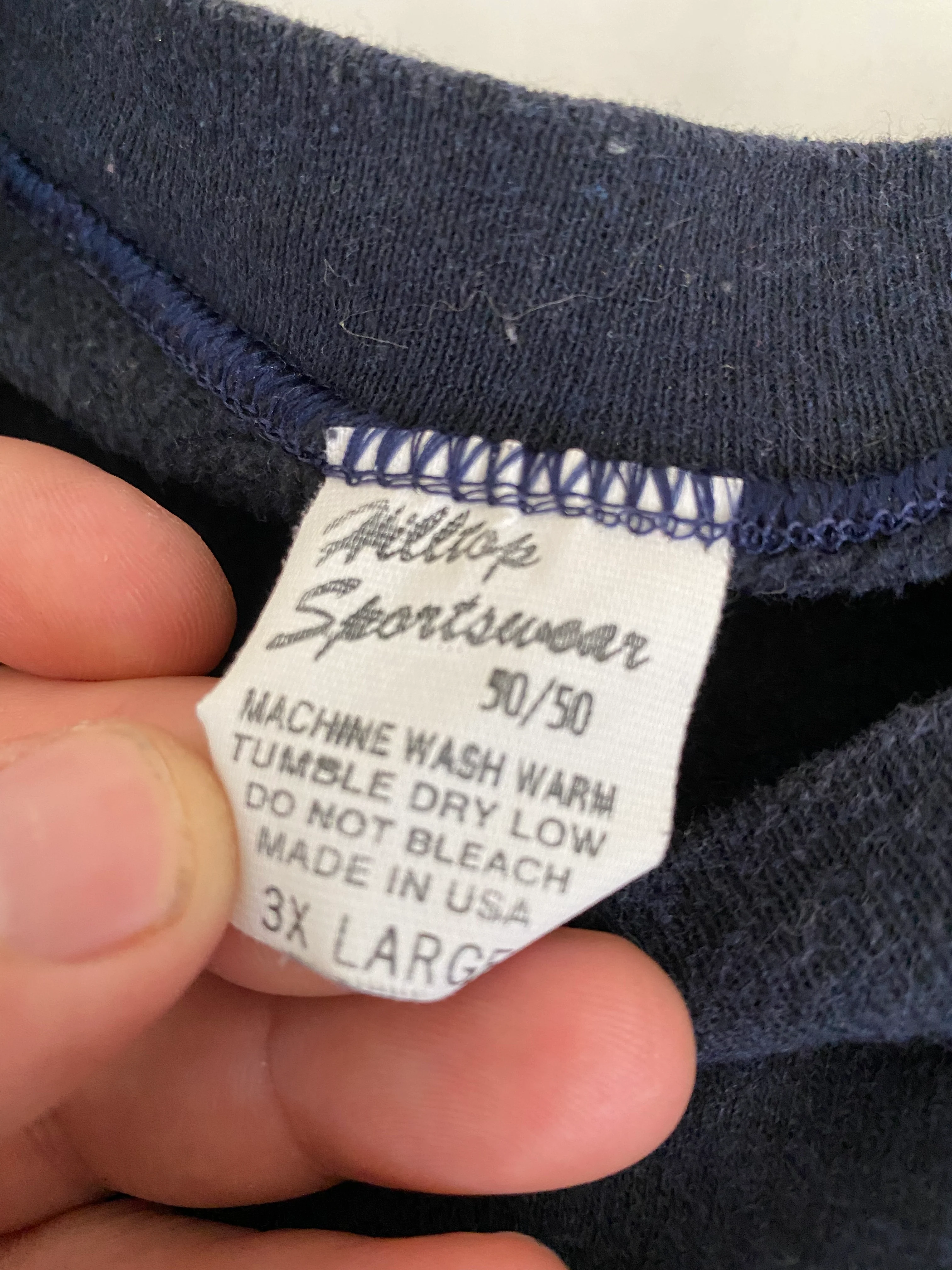 90s Mens Blank Navy Blue Crewneck Sweatshirt By Hilltop Sportswear - Image 3