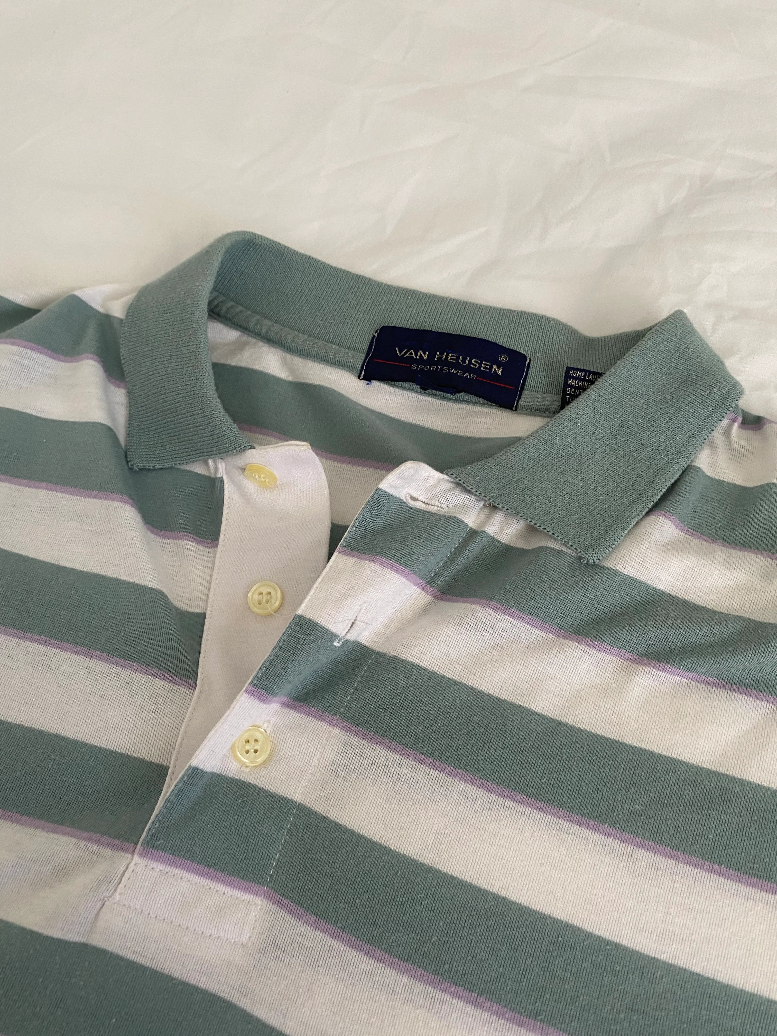 90s Mens Striped Polo Shirt By Van Heusen - Image 4