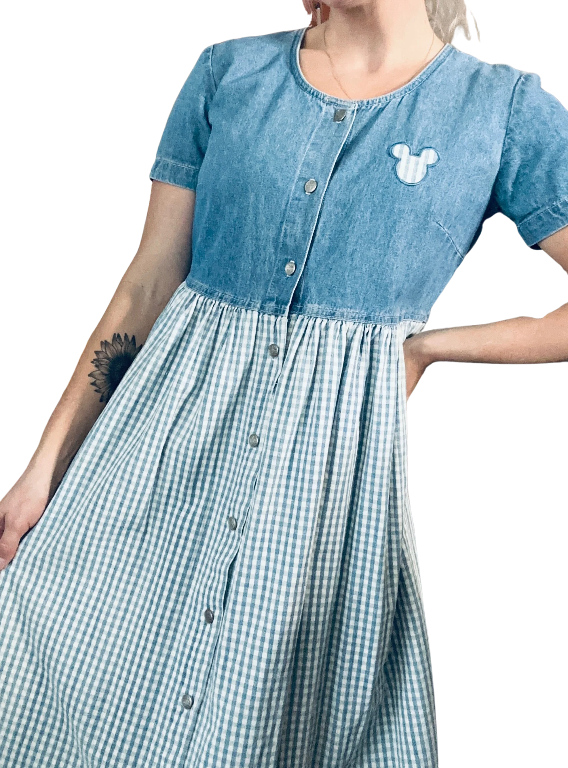 90s Mickey Mouse Gingham Button Down Denim Dress By Disney - Image 2