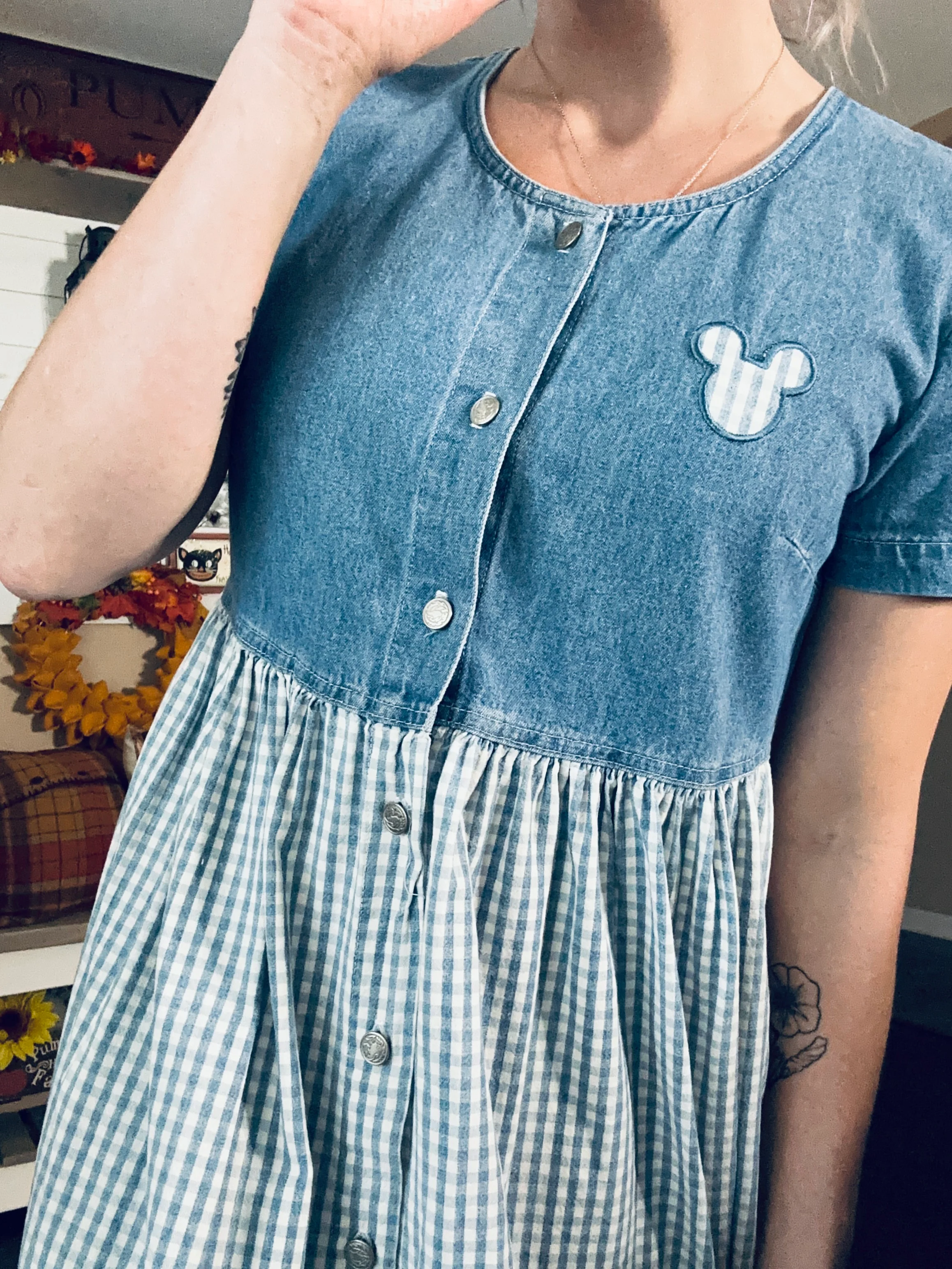90s Mickey Mouse Gingham Button Down Denim Dress By Disney - Image 3