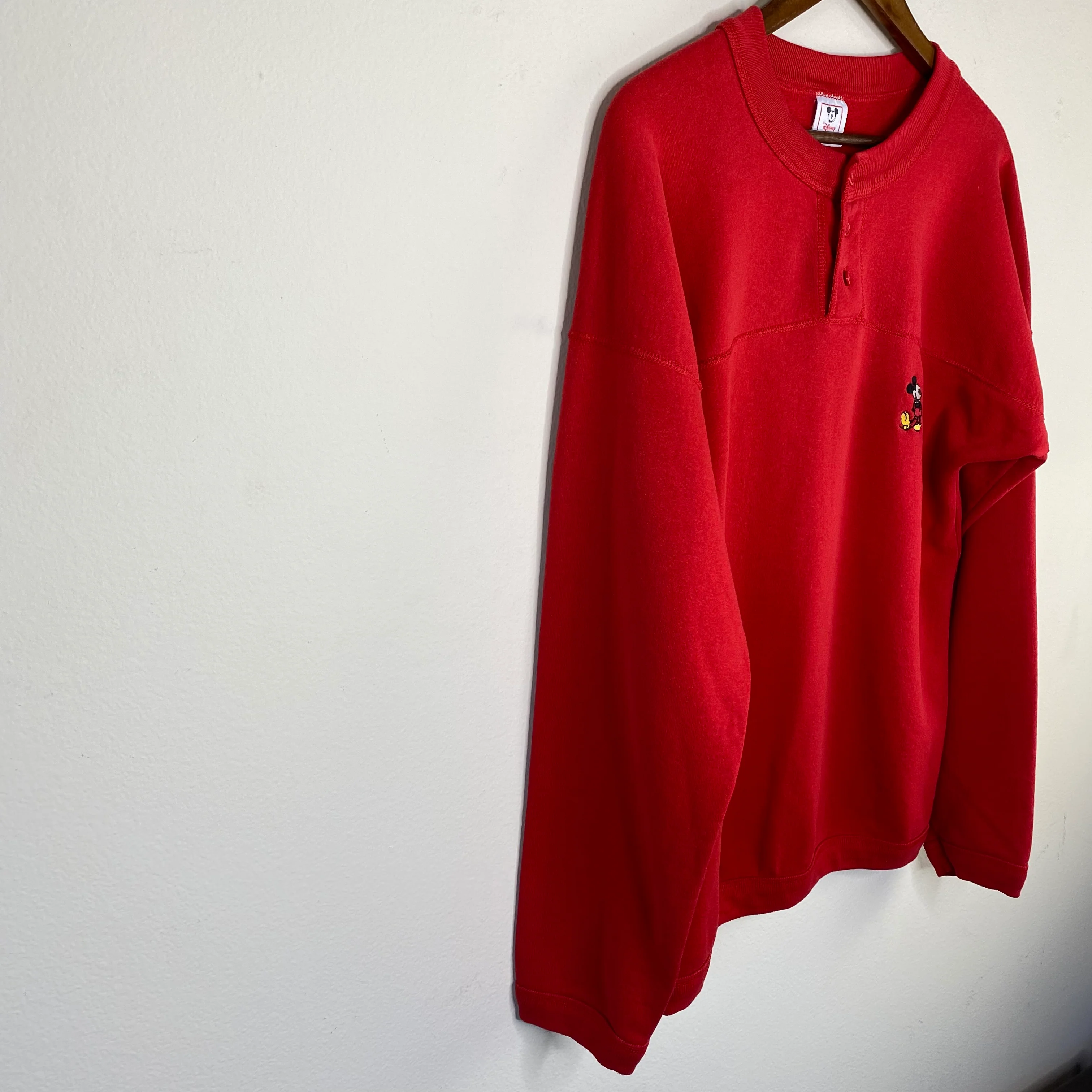 90s Mickey Mouse Logo 1/4 Button Red Henley Sweatshirt By Disney Wear - Image 3