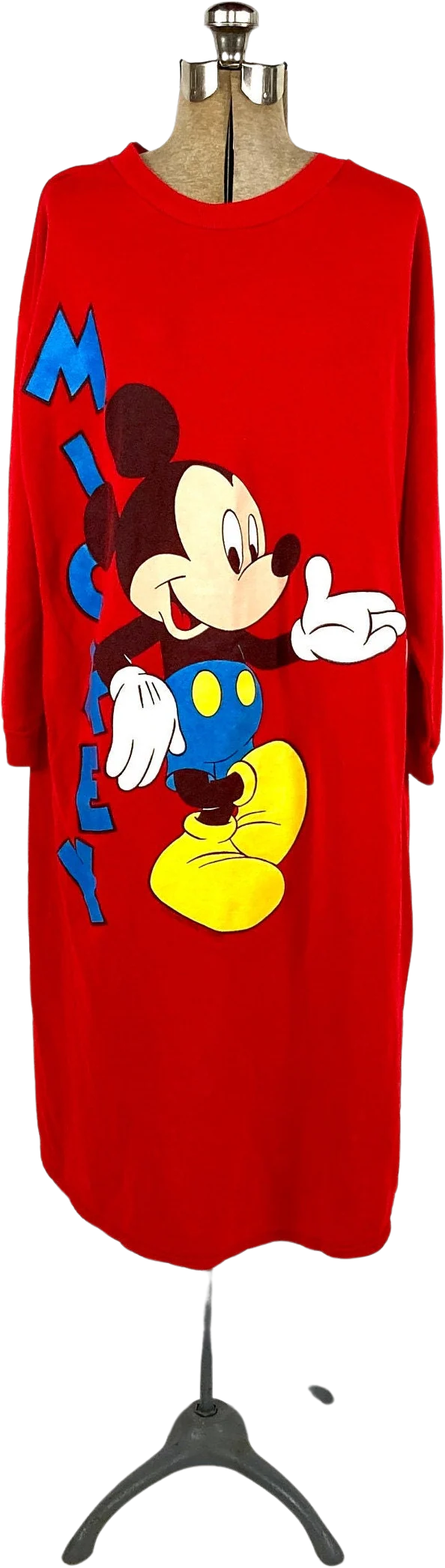 90s Mickey Mouse Sweatshirt Dress Night Shirt Sleep Nightgown Red Midi Retro Vintage Oversized Cozy Walt Disney Novelty Print by The Walt Disney Company