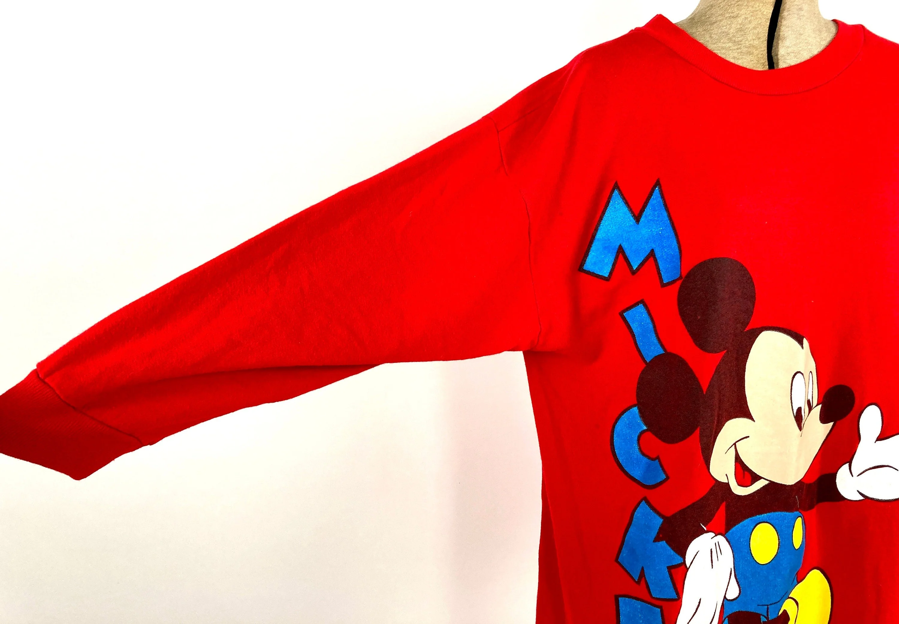 90s Mickey Mouse Sweatshirt Dress Night Shirt Sleep Nightgown Red Midi Retro Vintage Oversized Cozy Walt Disney Novelty Print by The Walt Disney Company - Image 5