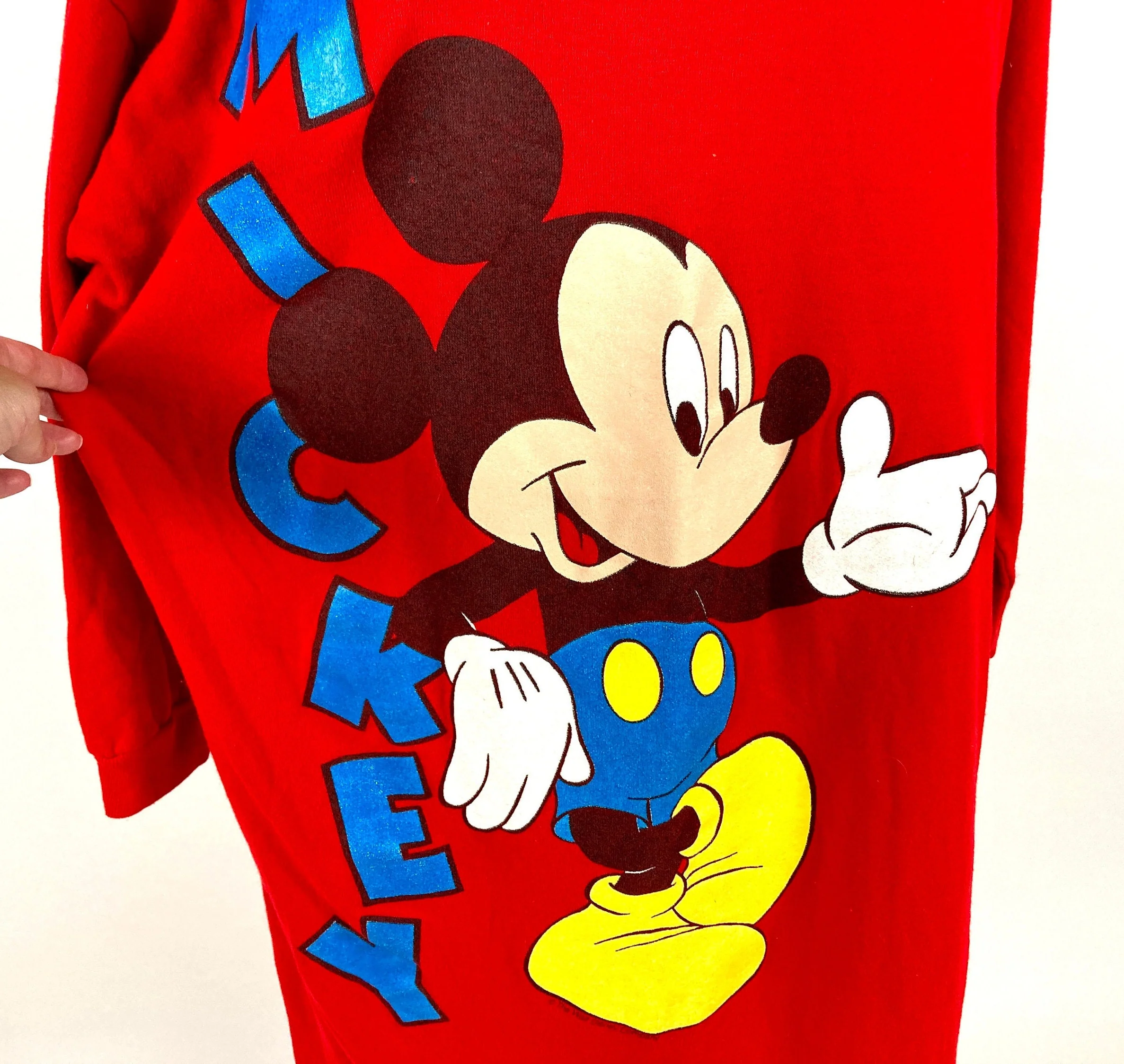 90s Mickey Mouse Sweatshirt Dress Night Shirt Sleep Nightgown Red Midi Retro Vintage Oversized Cozy Walt Disney Novelty Print by The Walt Disney Company - Image 6