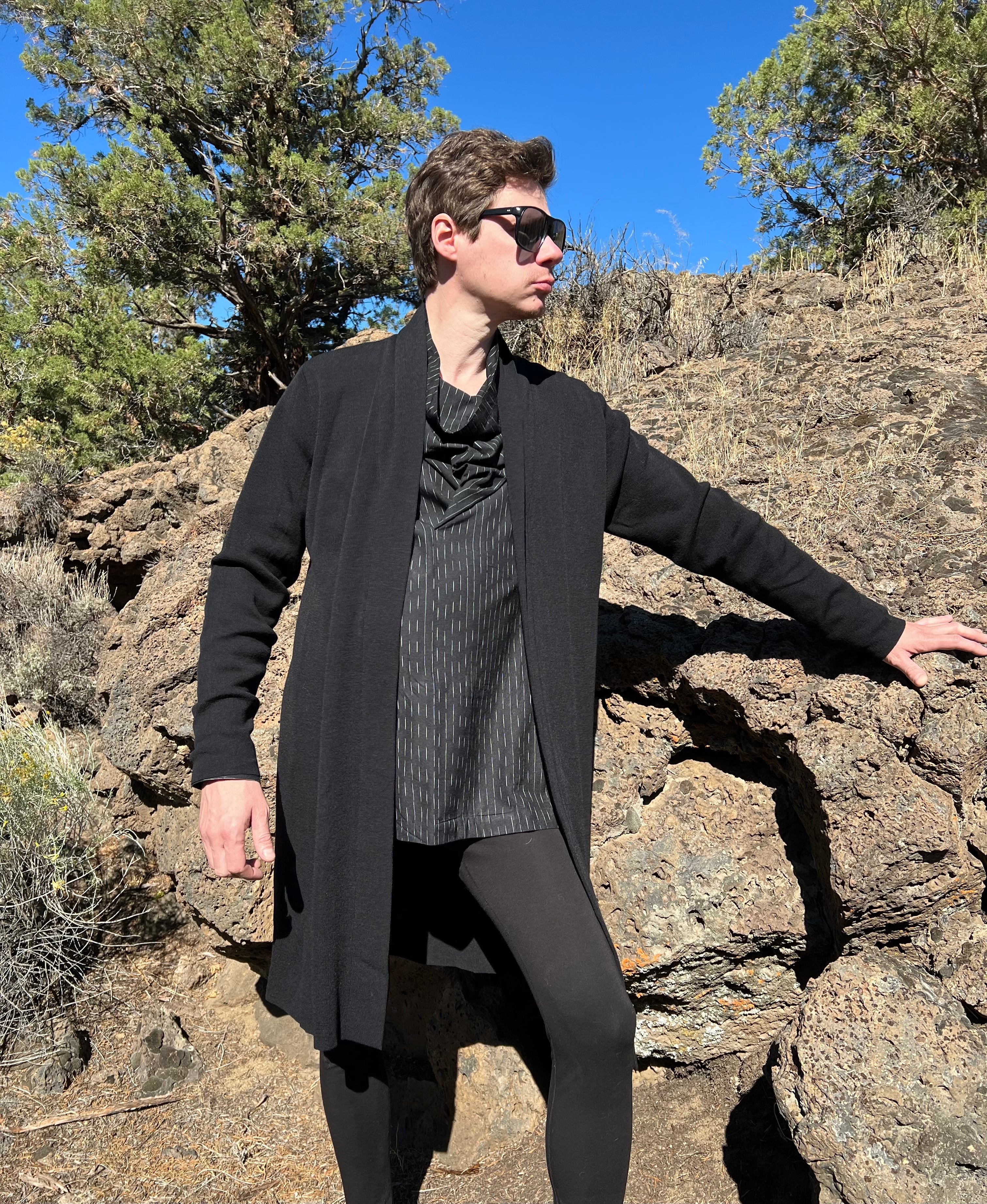 90s Minimalist Long Cardigan Black Duster Jacket By Donna Karan - Image 3