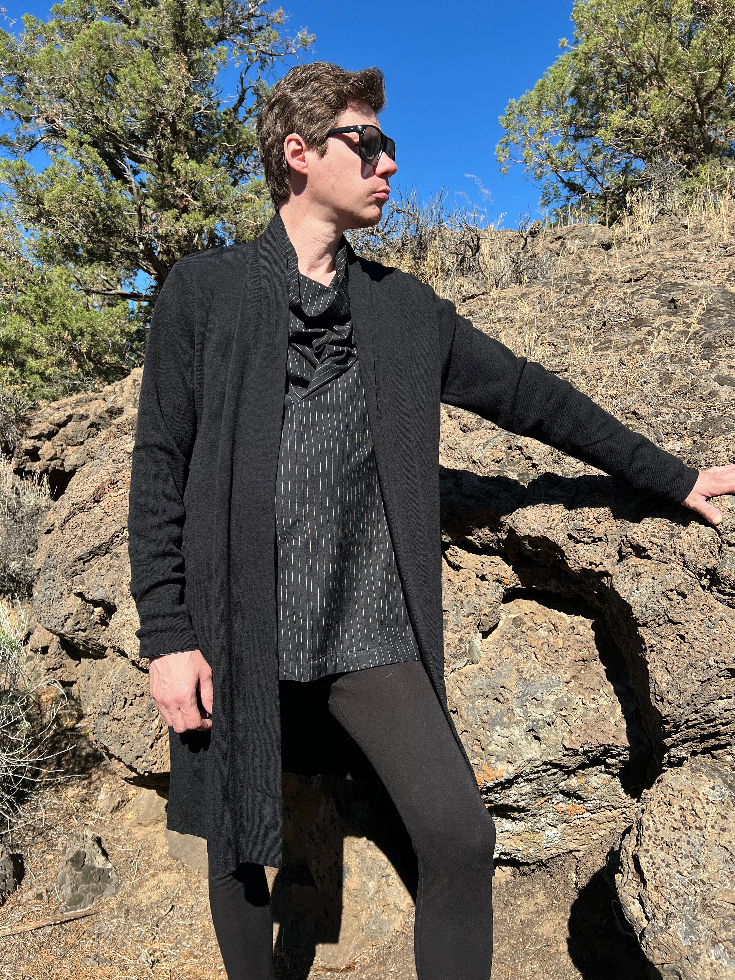 90s Minimalist Long Cardigan Black Duster Jacket By Donna Karan - Image 5