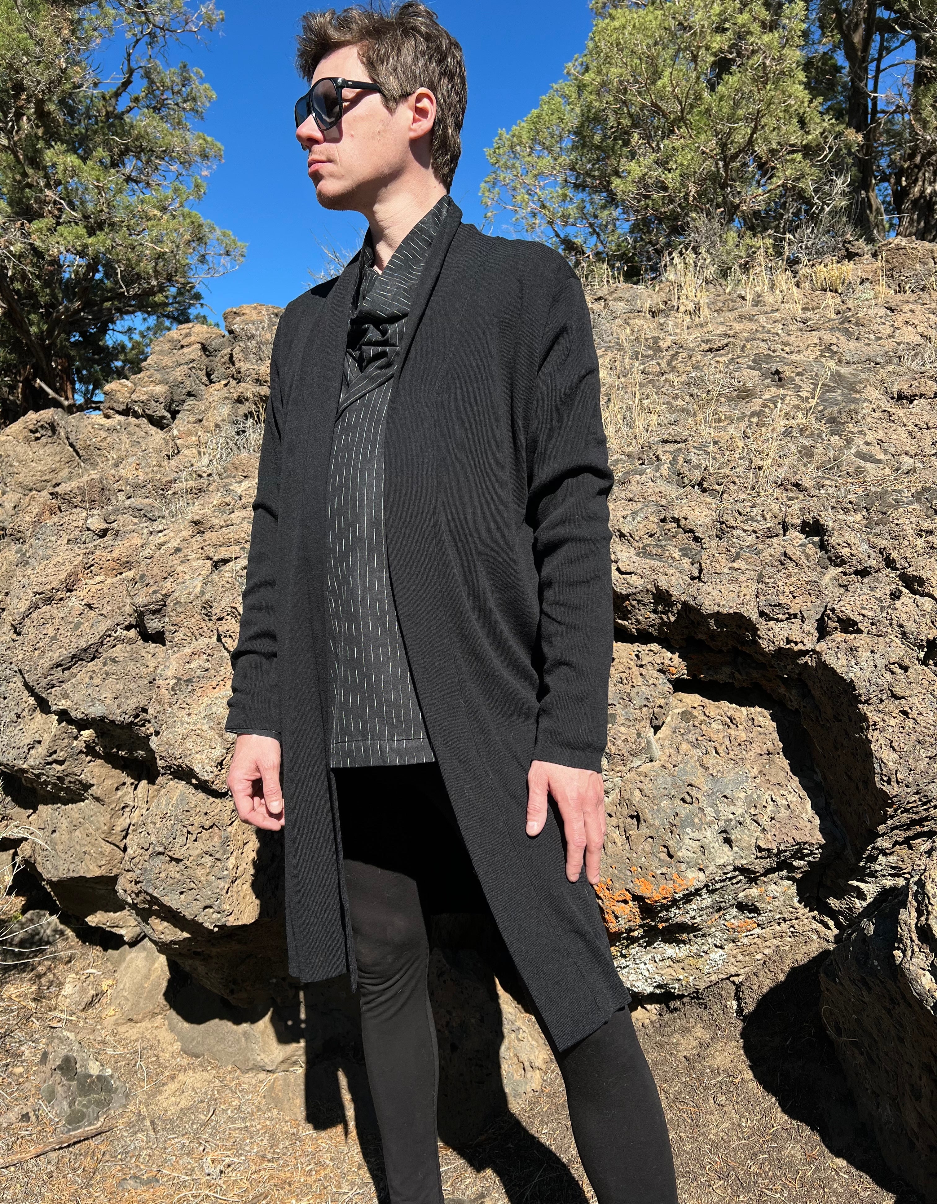 90s Minimalist Long Cardigan Black Duster Jacket By Donna Karan - Image 6