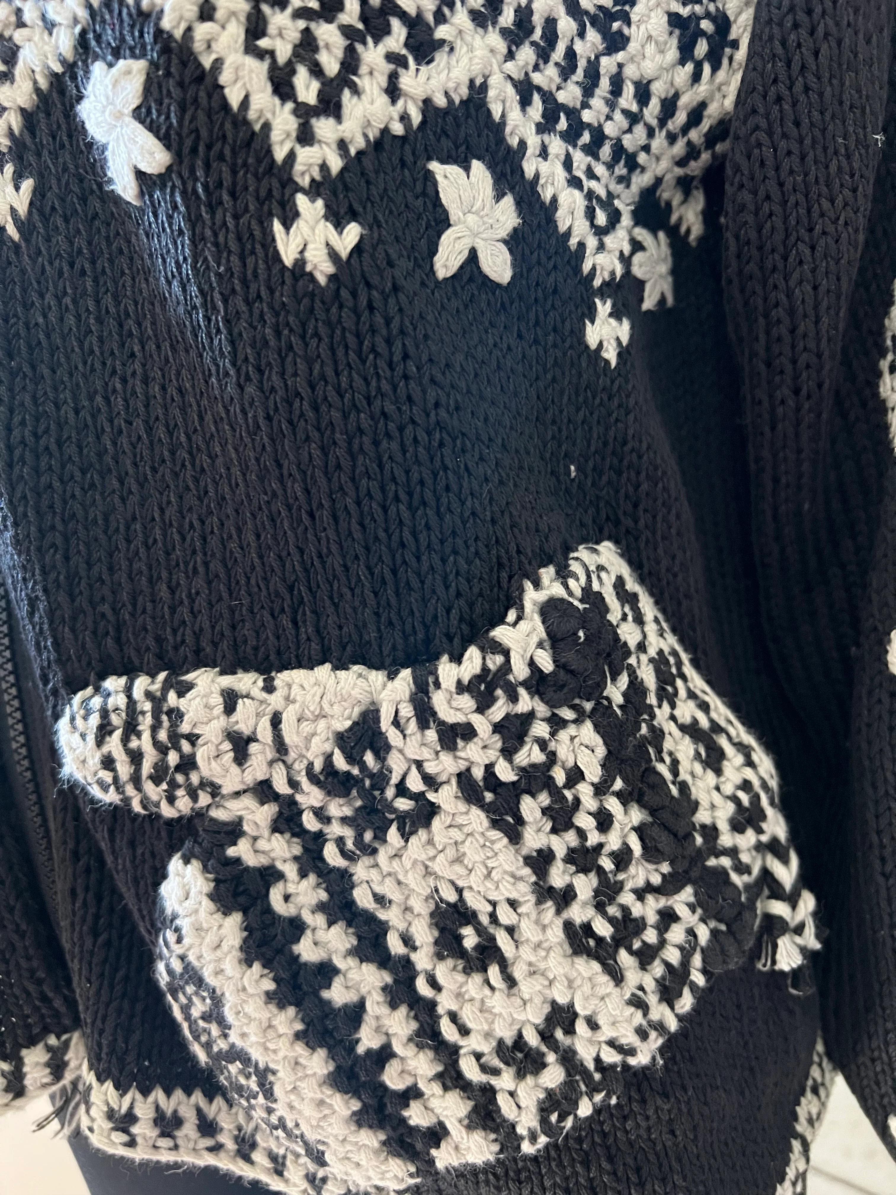 90s Mitten Pocket Handknit Sweater With Fake Fur Trim By Elana Carello - Image 4