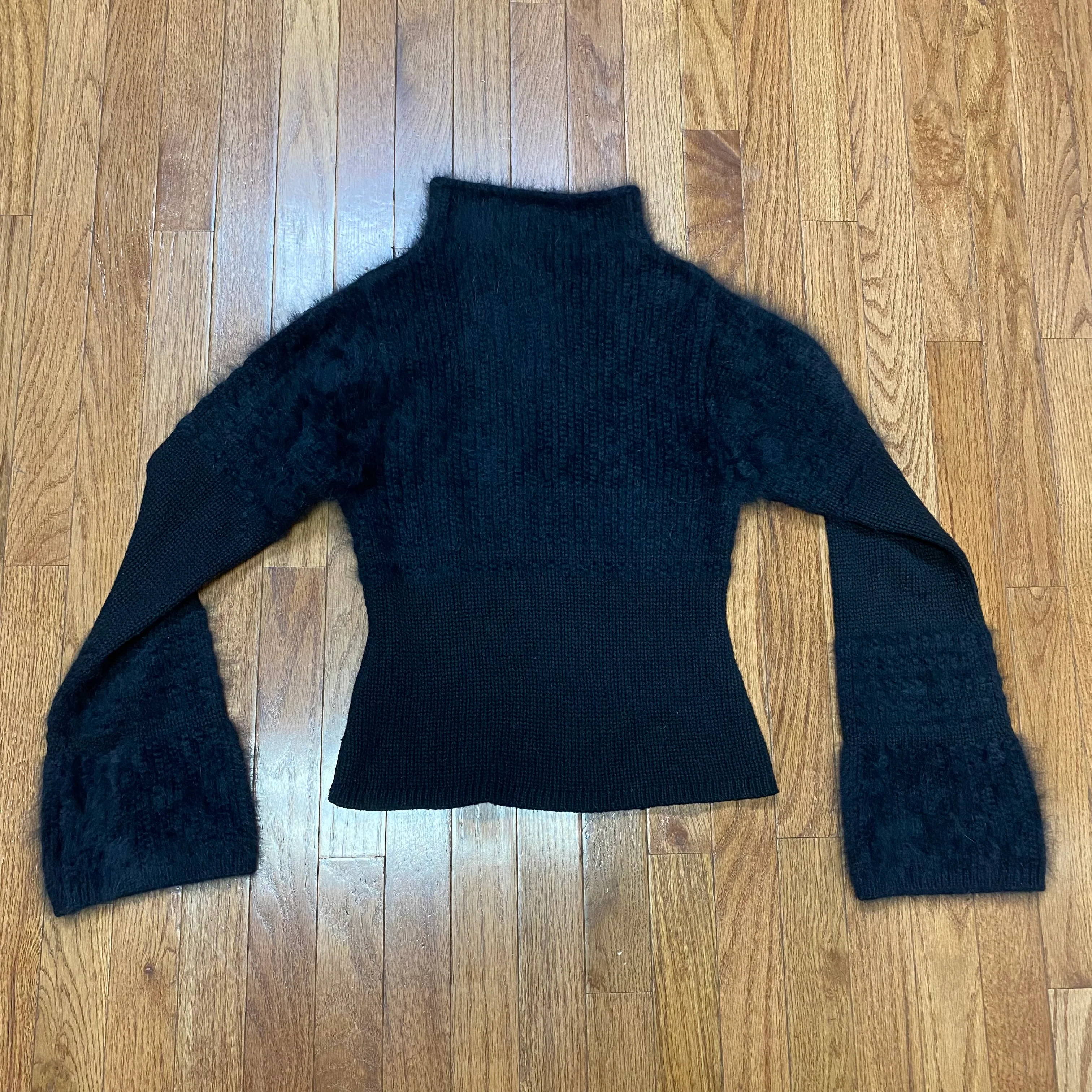 90s Mock Neck Bell Sleeve Angora Blend Black Sweater By Newport News - Image 10