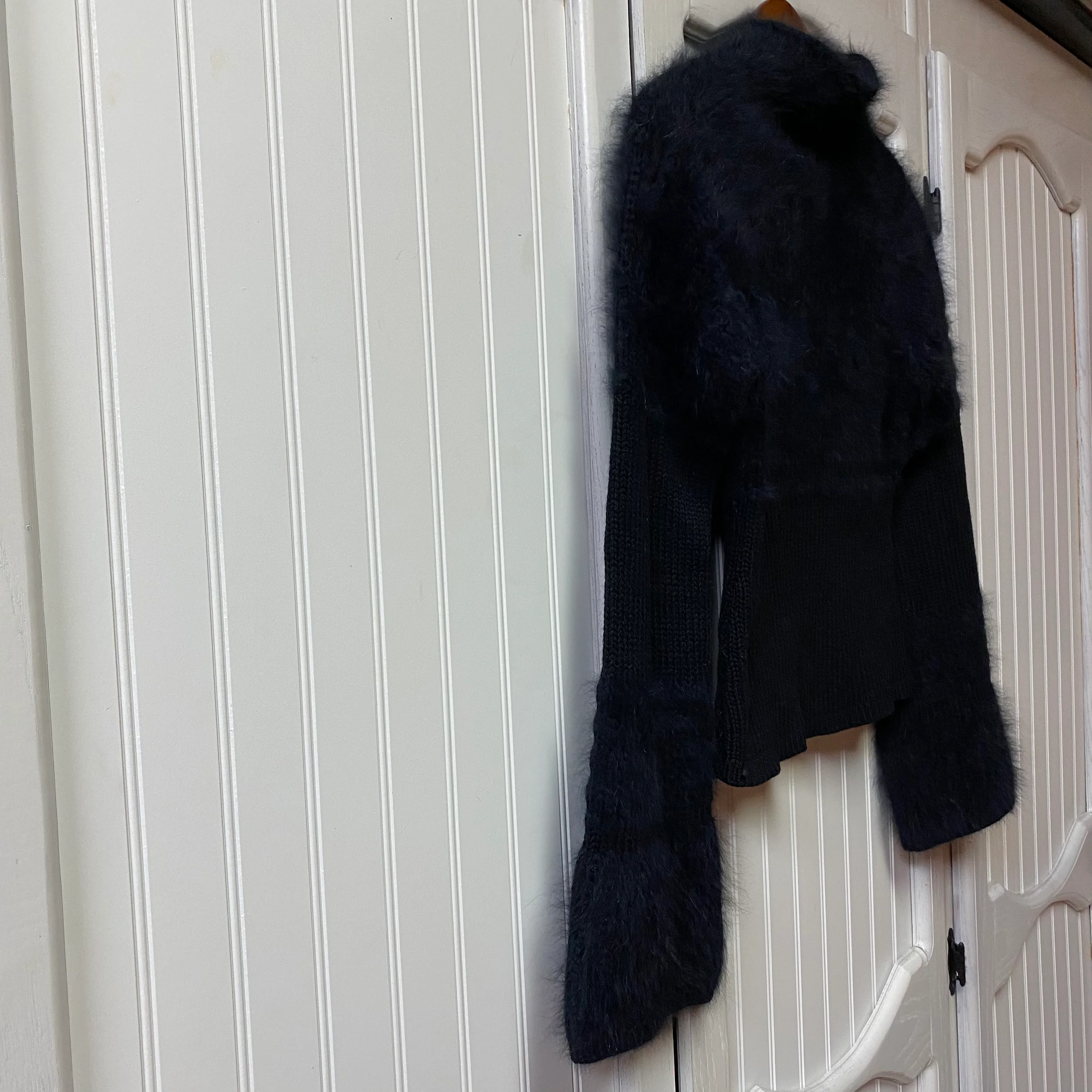 90s Mock Neck Bell Sleeve Angora Blend Black Sweater By Newport News - Image 11