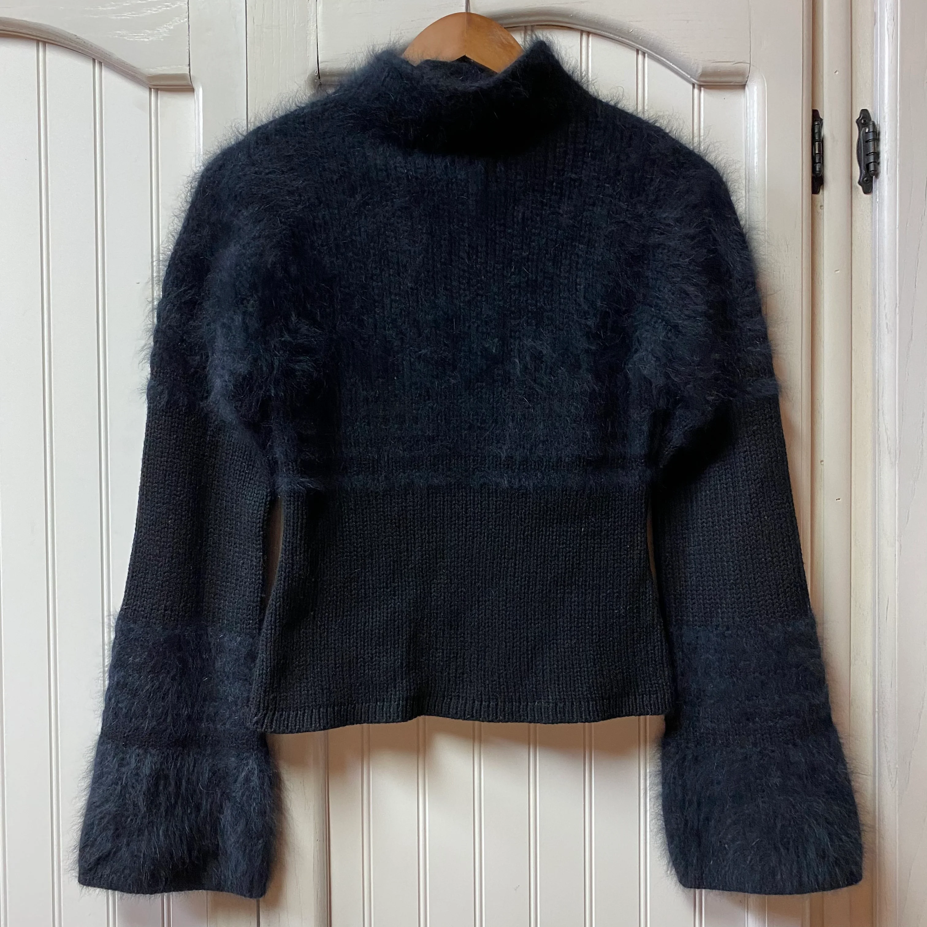 90s Mock Neck Bell Sleeve Angora Blend Black Sweater By Newport News - Image 5