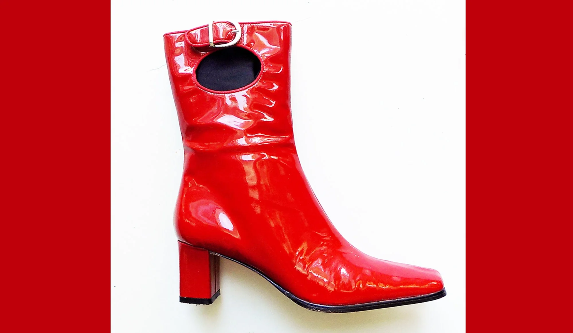 90s Mod Style Bright Red Hype 10" Boots Lined In Leather Leather Sole Hand Crafted Buckle Square Heel Zip Up by Hype - Image 2