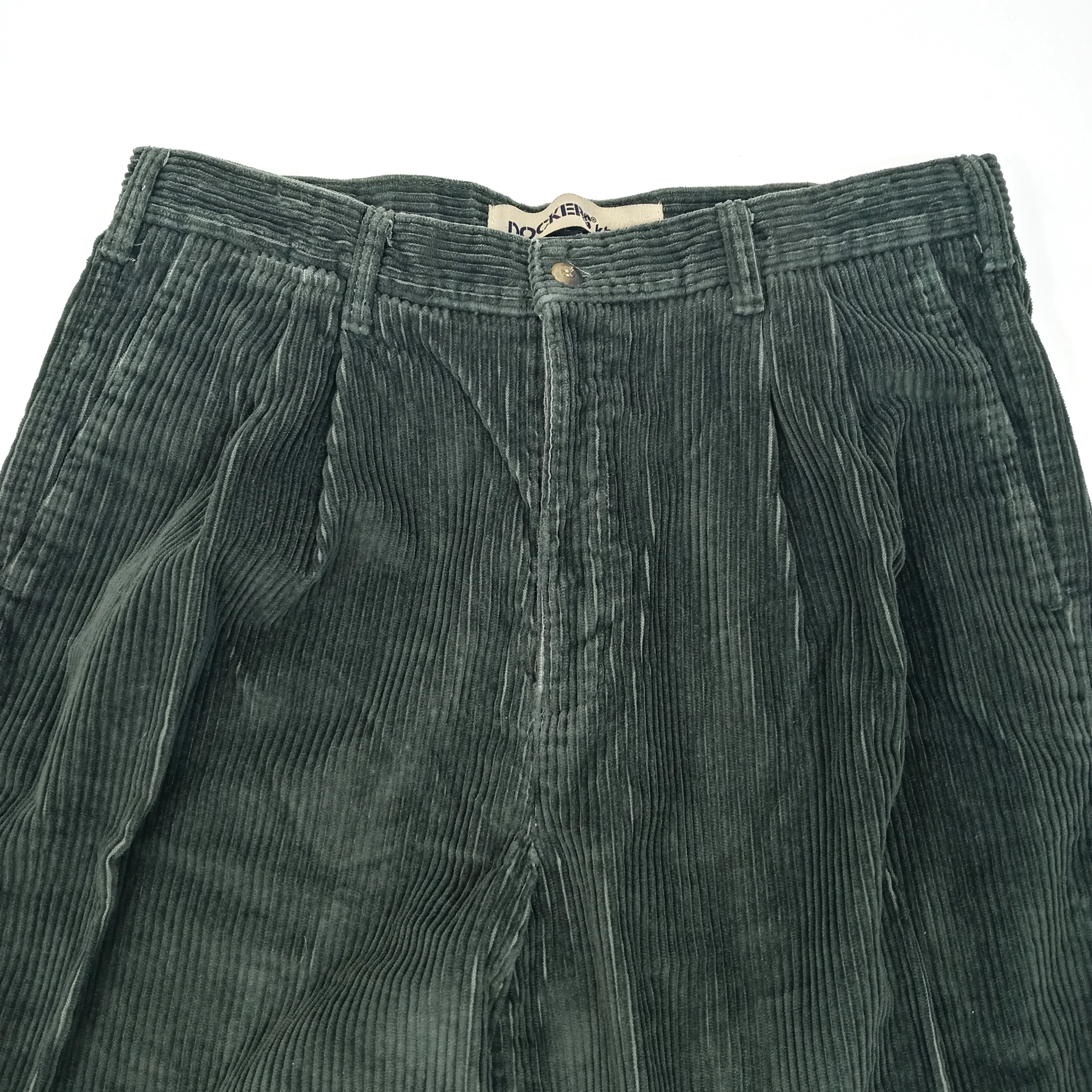 90s Moss Green Pleated Wide Wale Corduroy Trousers By Dockers - Image 3