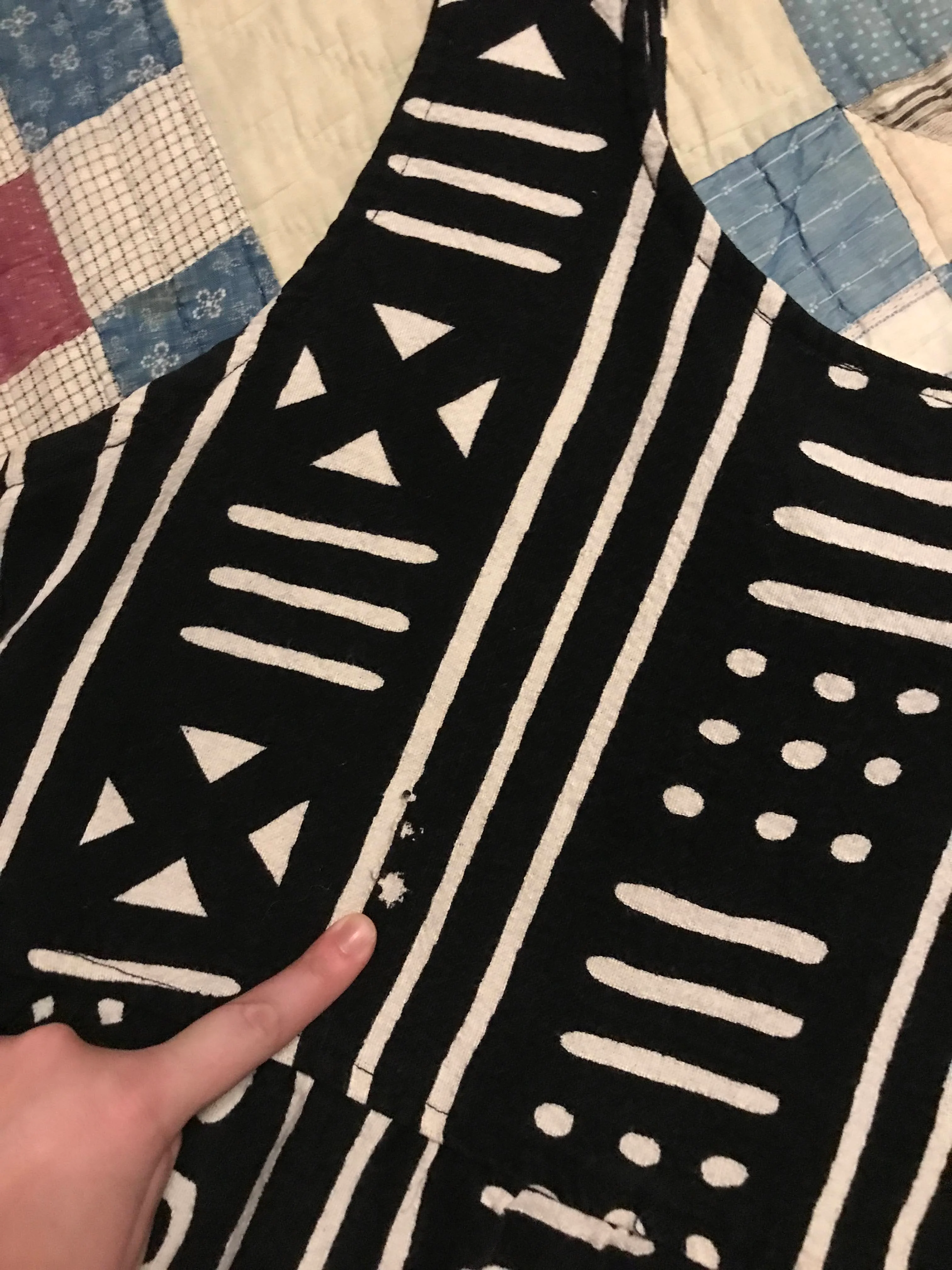 90s Mudcloth Black White Cotton Pinafore Maxi Dress - Image 10