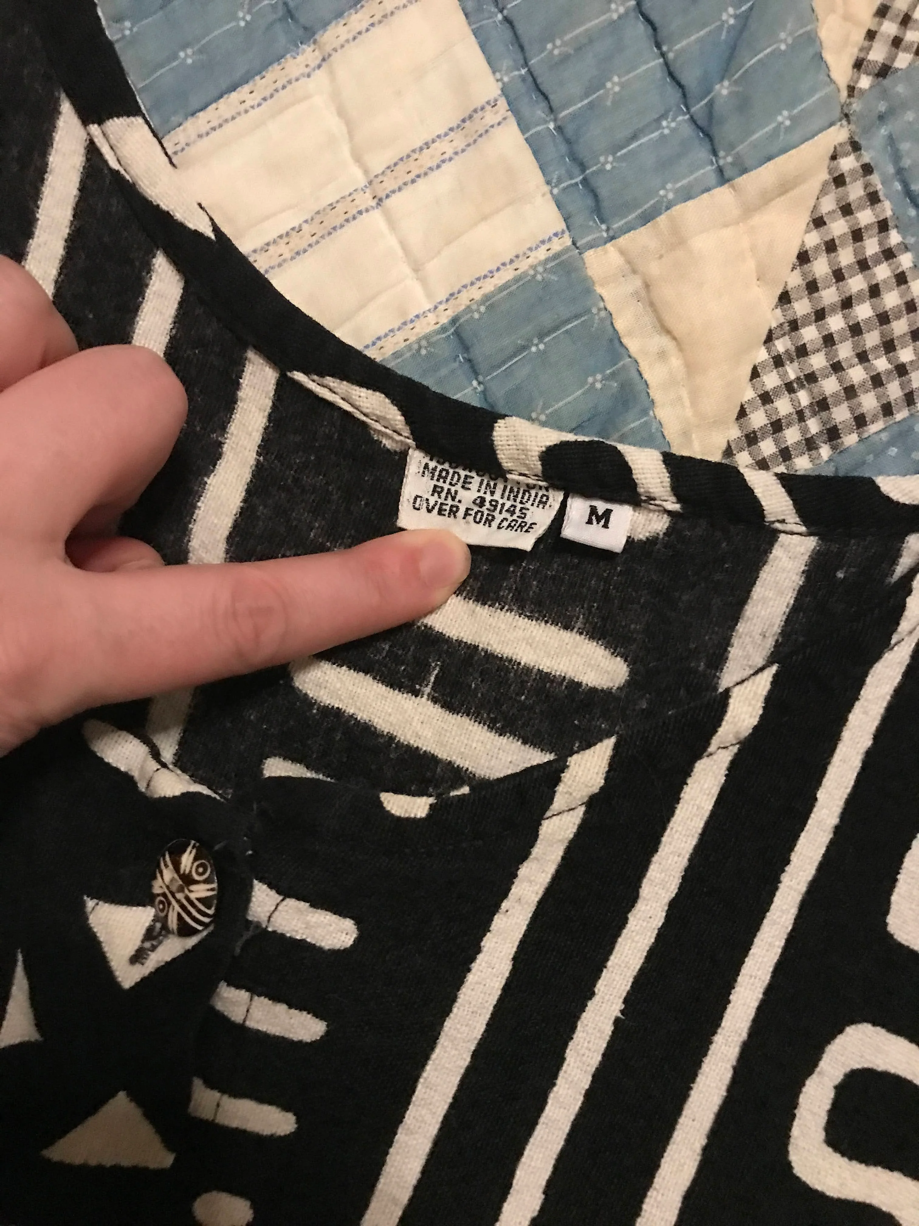 90s Mudcloth Black White Cotton Pinafore Maxi Dress - Image 6