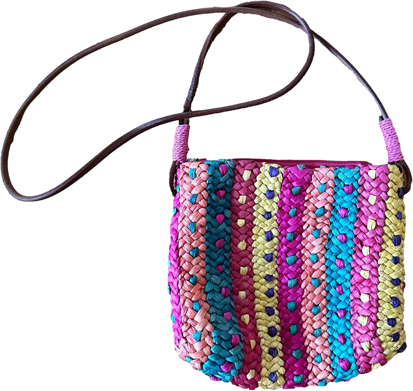90s Multicolor Stripes And Dots Woven Shoulder Bag