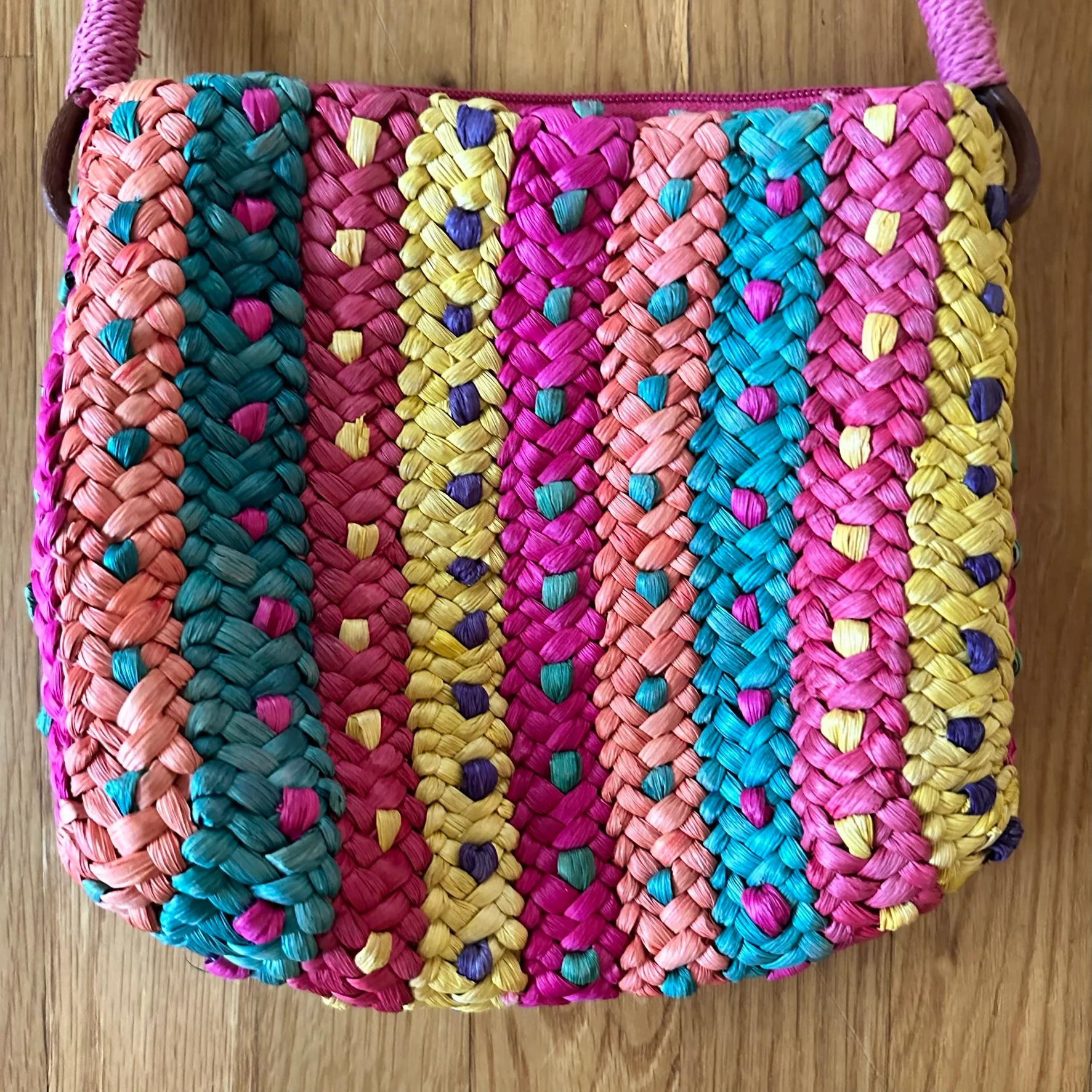 90s Multicolor Stripes And Dots Woven Shoulder Bag - Image 4