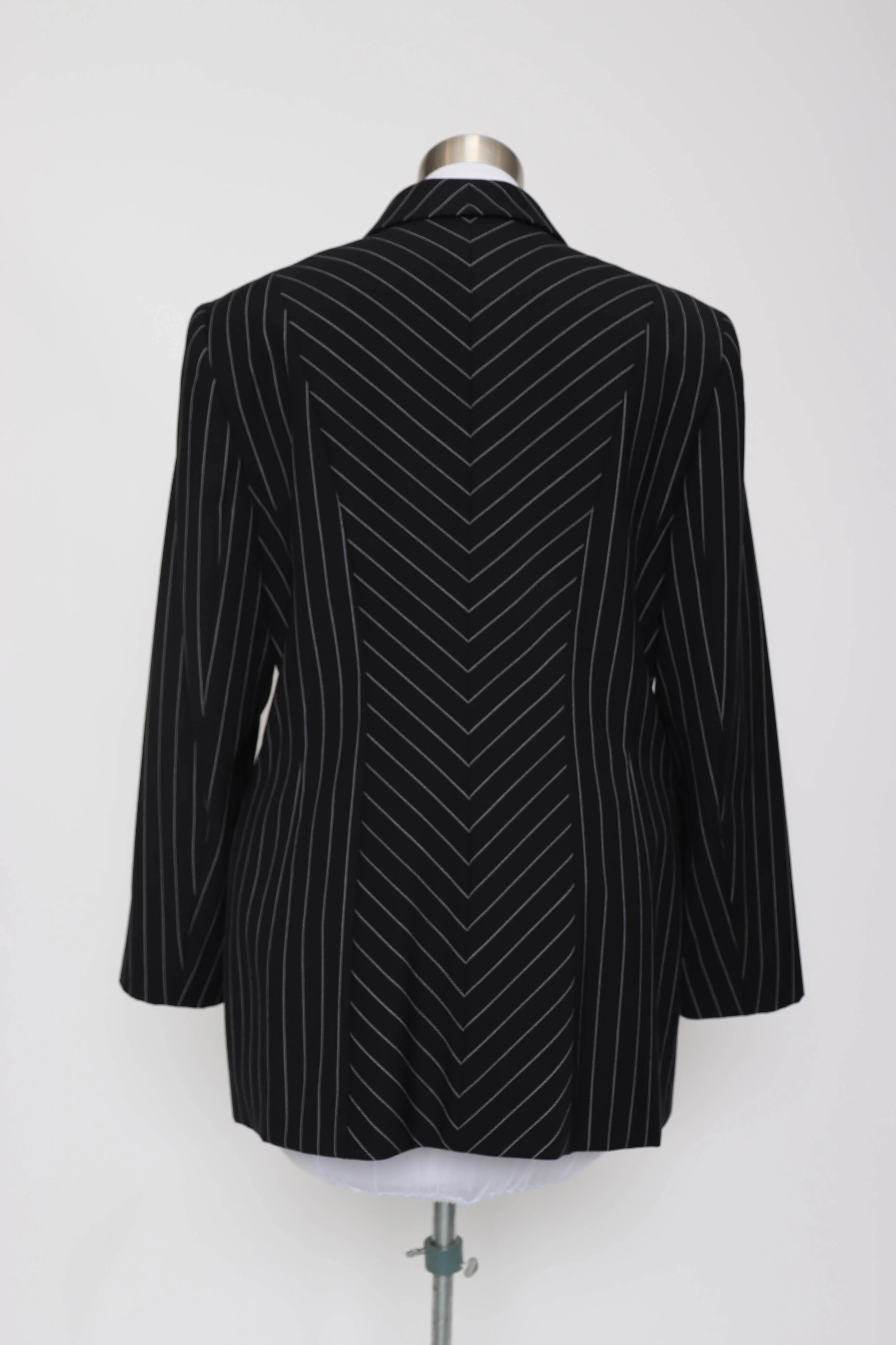 90s Navy Blue and White Pinstripe Wool Gabardine Blazer L/xl by Escada - Image 8