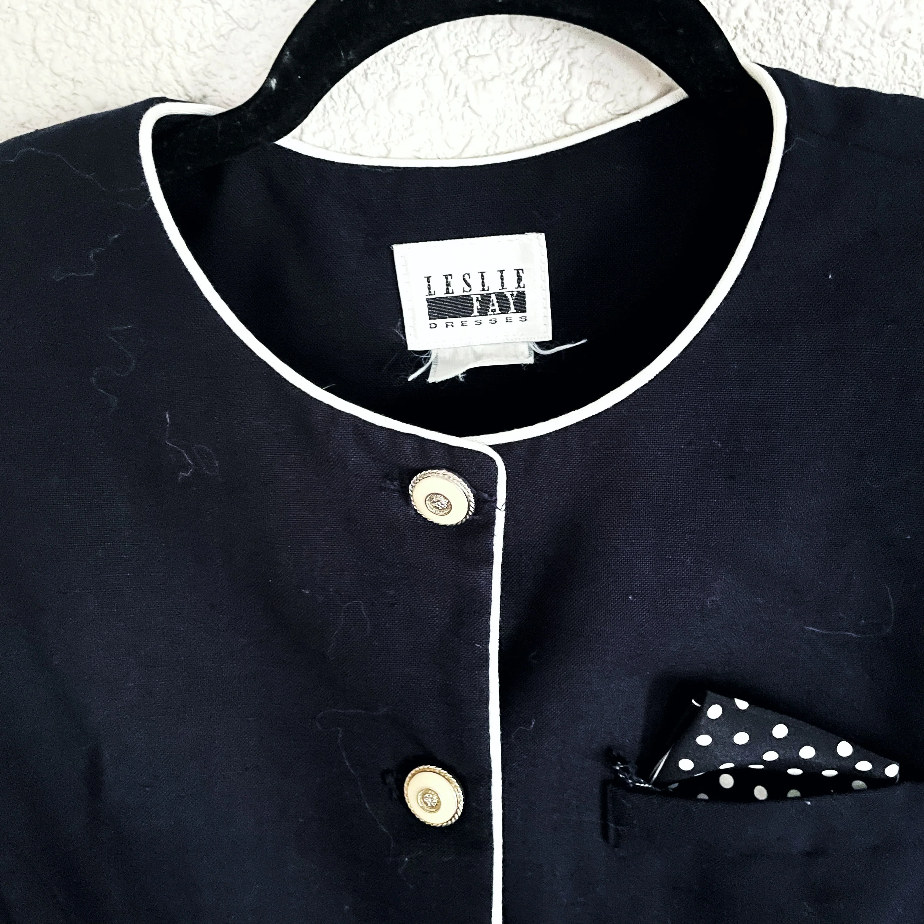 90s Navy Polka Dot Skirt Suit By Leslie Fay - Image 3