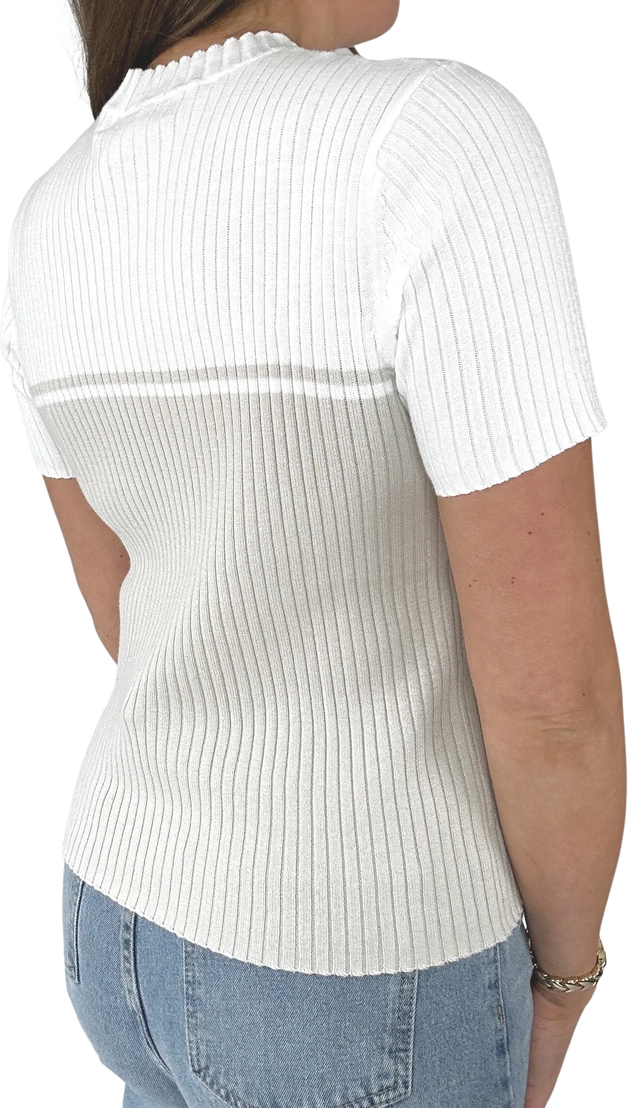90s Neutral Colorblock Rib Knit Tee - Image 2