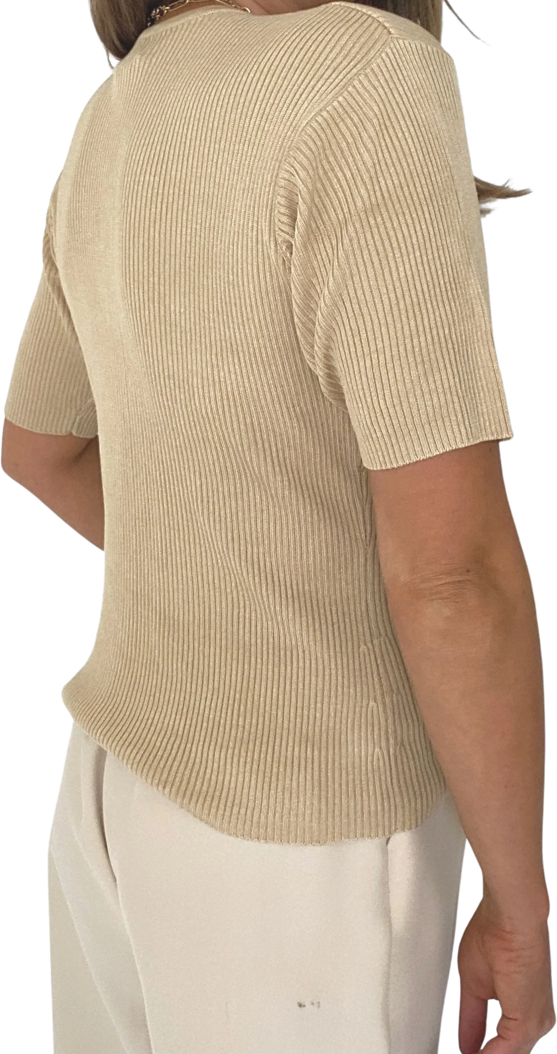 90s Neutral Essential Silk Rib Knit Short Sleeve Top - Image 2