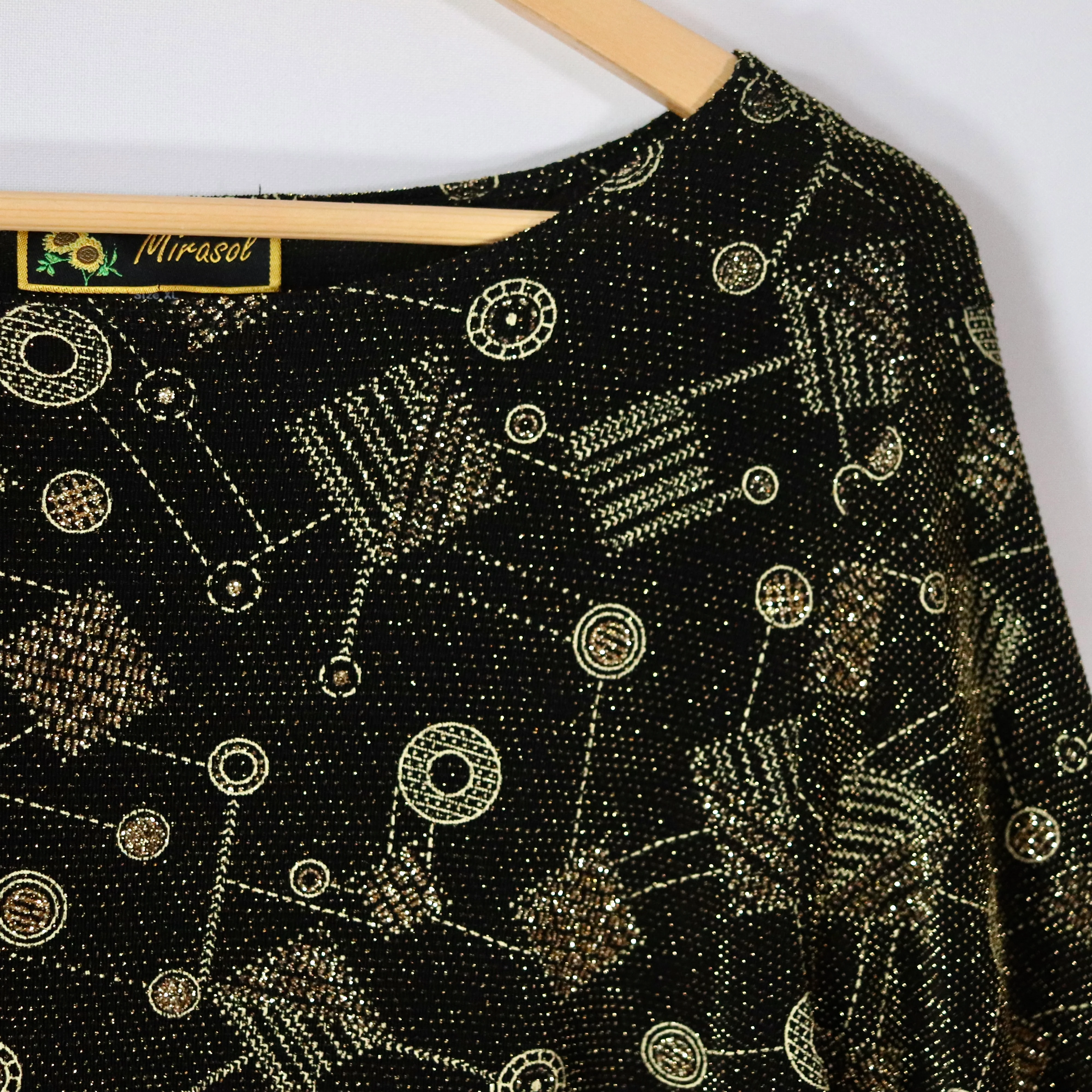 90s New Deadstock Gold Glitter Asymmetrical Tunic Top By Mirasol - Image 11