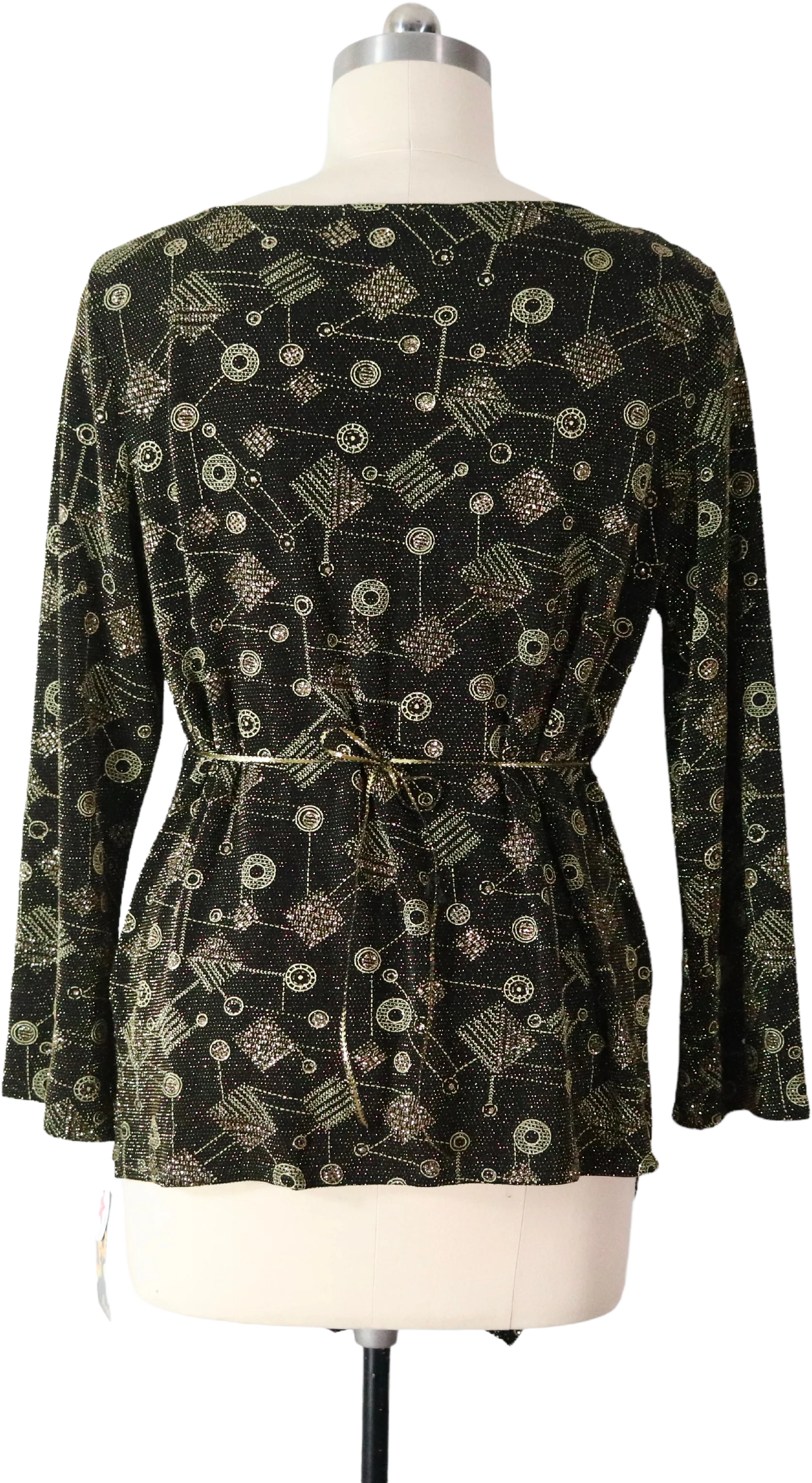 90s New Deadstock Gold Glitter Asymmetrical Tunic Top By Mirasol - Image 2