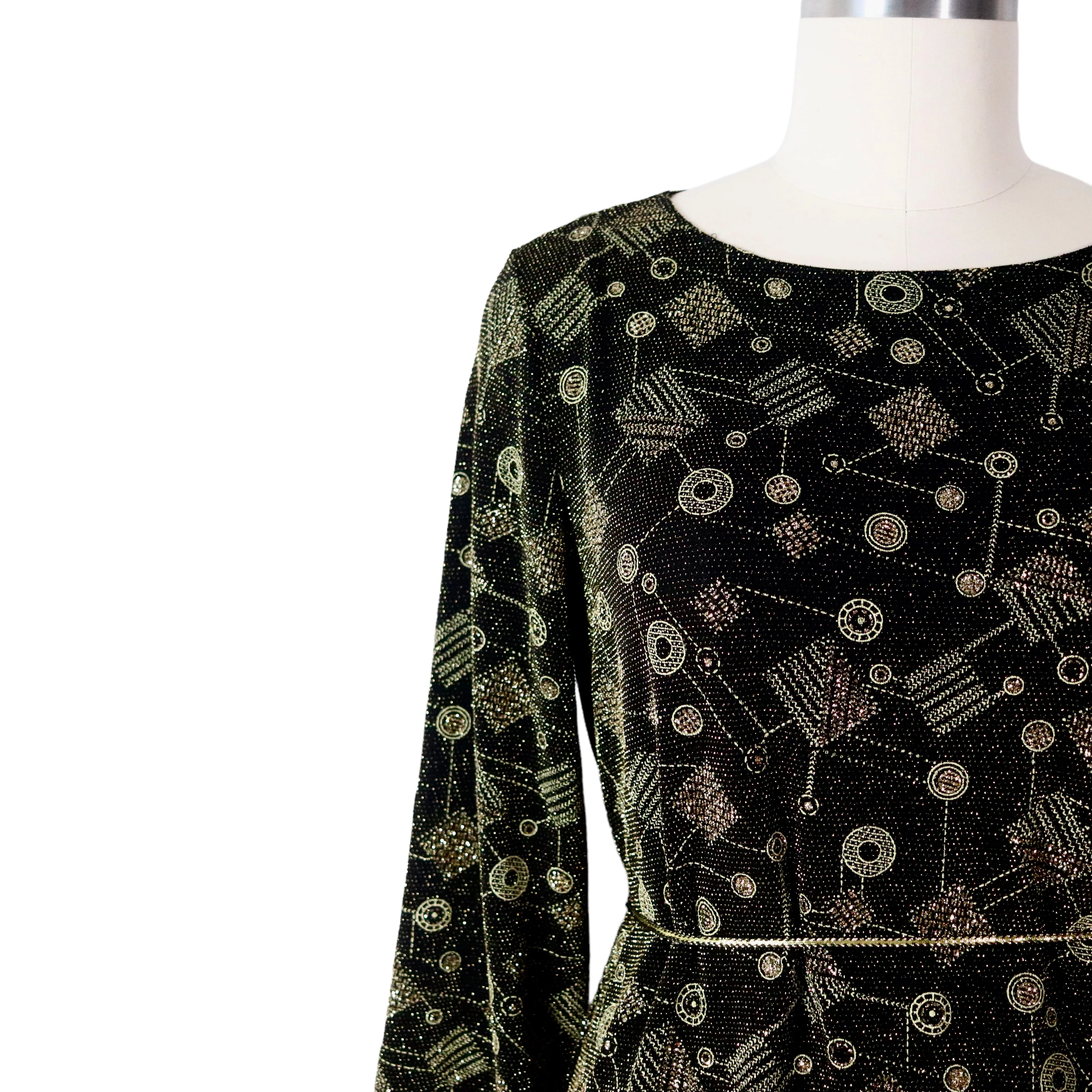 90s New Deadstock Gold Glitter Asymmetrical Tunic Top By Mirasol - Image 3